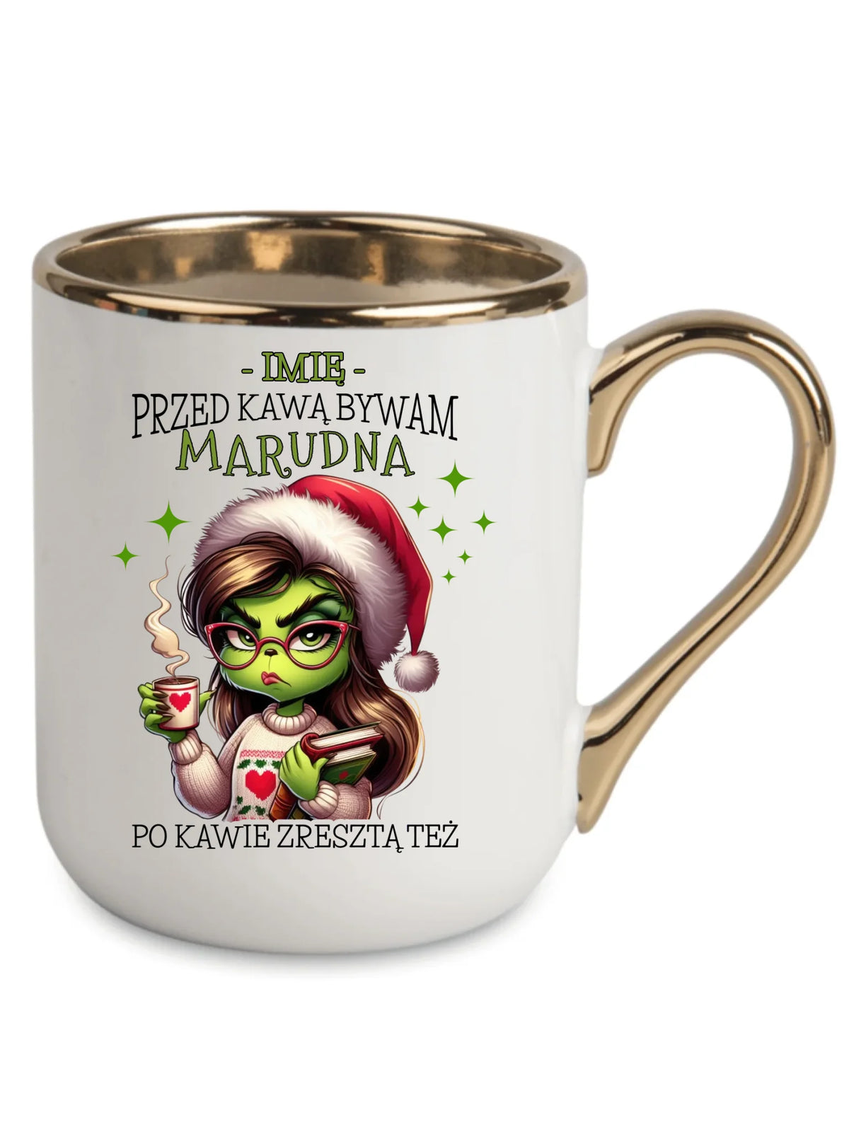 Kubek elegant świąteczny - Grinch - Przed kawą bywam marudna - personalizowany BN116