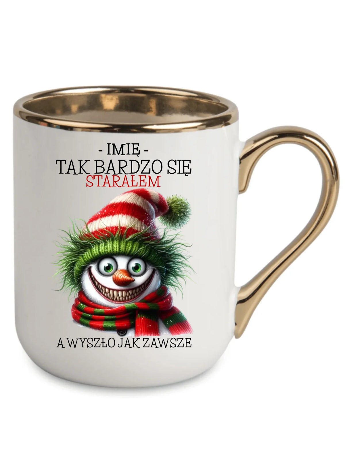 Kubek elegant świąteczny z bałwanem - Tak bardzo się starałem - personalizowany BN120