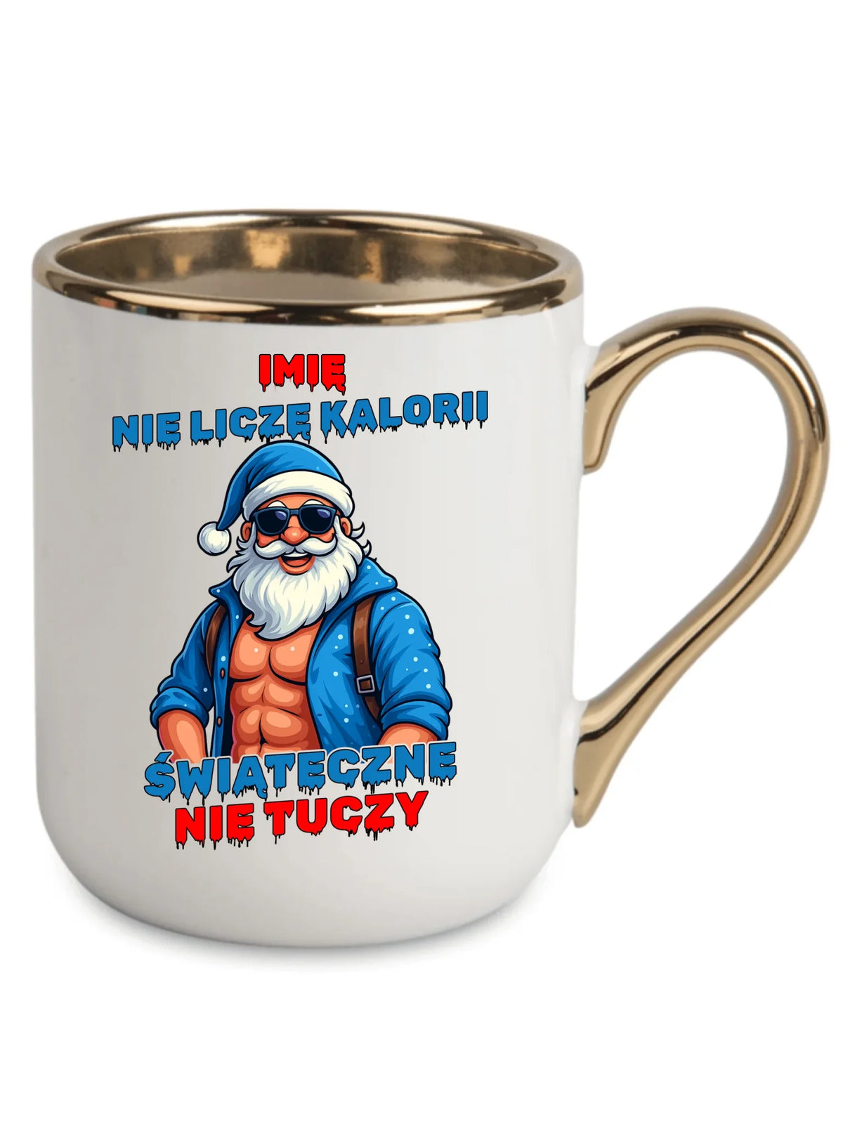 Kubek elegant świąteczny z Mikołajem - Świąteczne nie tuczy - personalizowany BN118