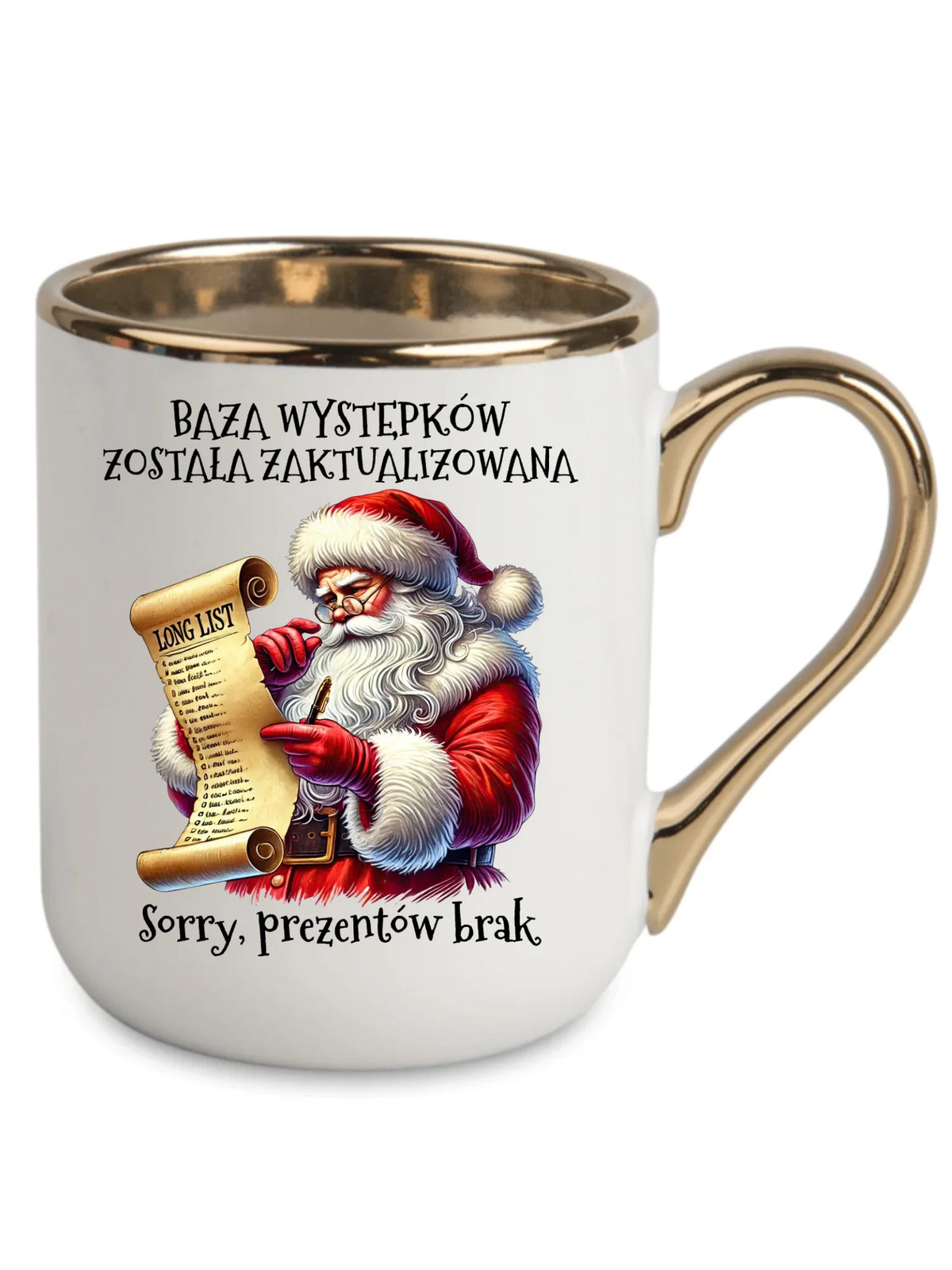 Kubek elegant świąteczny z Mikołajem - Prezentów brak BN07