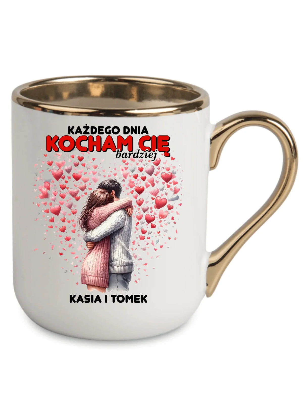 Kubek elegant dla par - Każdego dnia kocham Cię bardziej - personalizowany W09