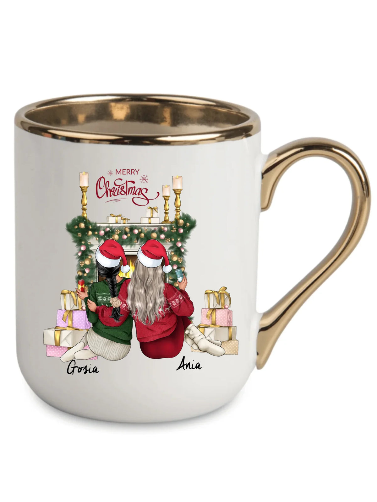 Kubek elegant świąteczny - prezent dla przyjaciółki - personalizowane postacie 2-4 osoby PR04