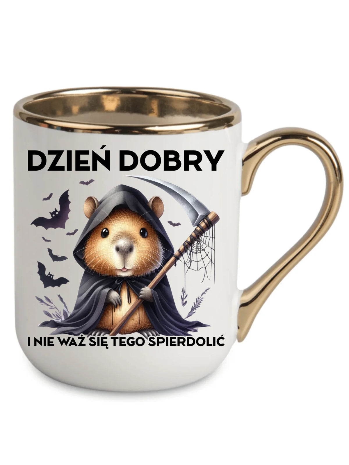 Kubek elegant halloweenowy - Kapibara Żniwiarz - Dzień dobry - bez cenzury HL20