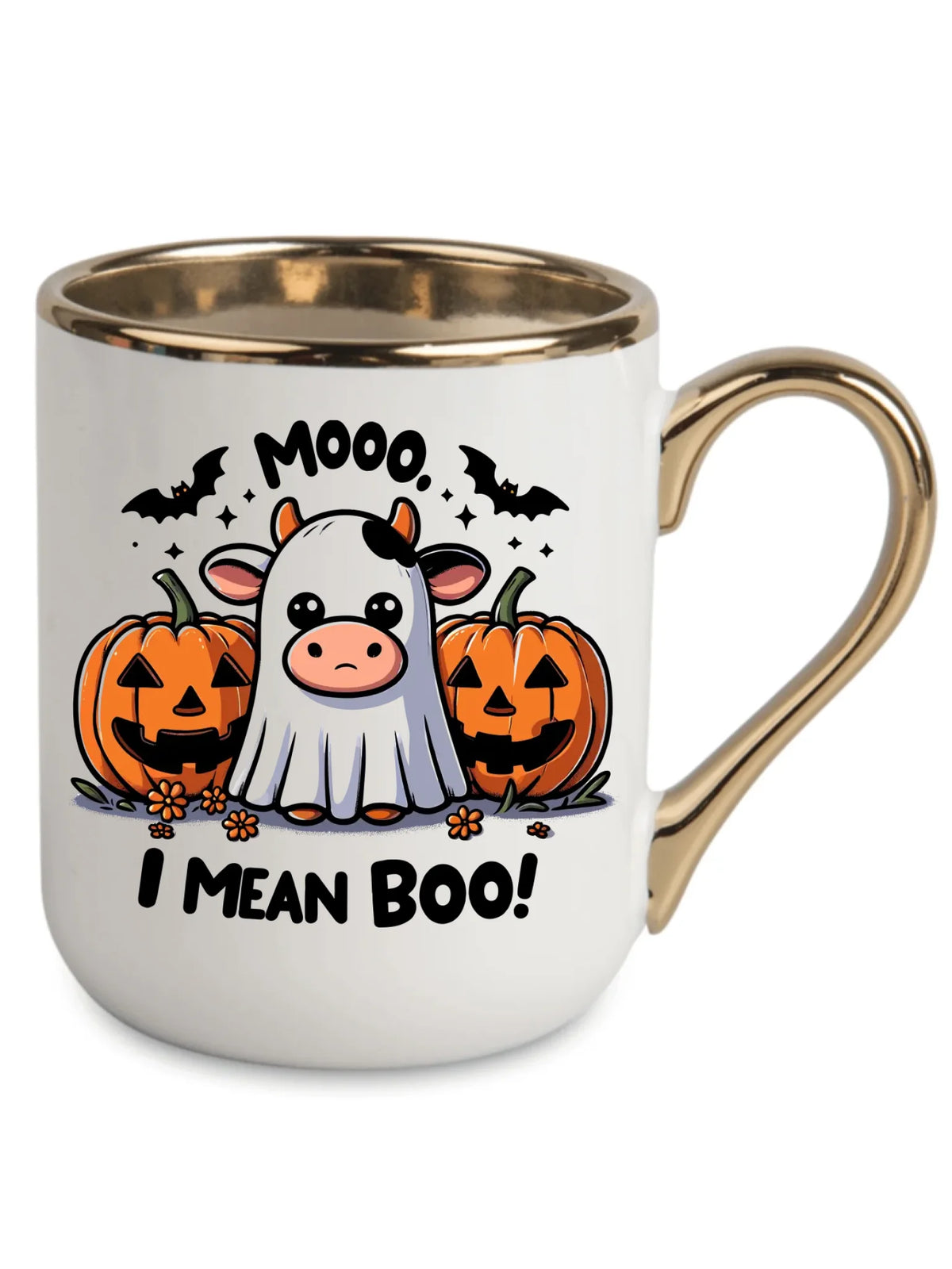 Kubek elegant na Halloween - Mooo I mean Boo! - z dynią i duchem HL14