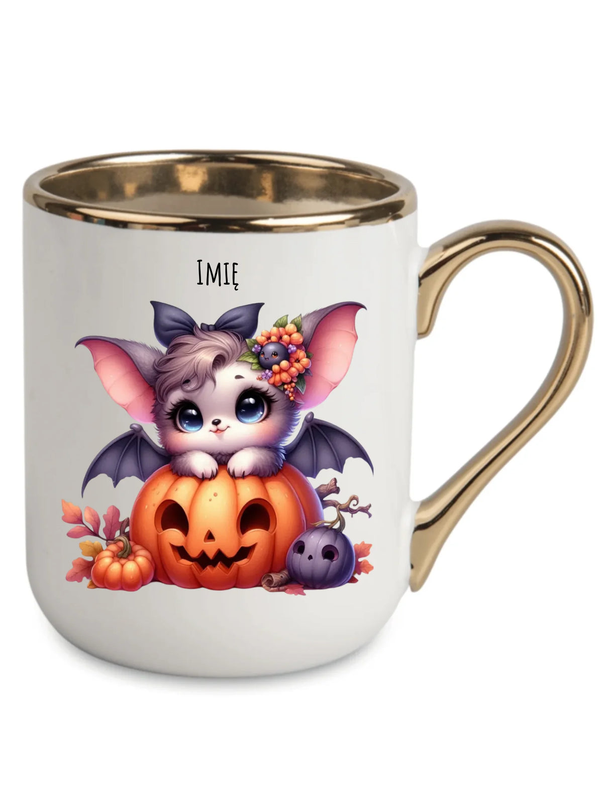Kubek elegant halloweenowy - Uroczy nietoperz z dynią - personalizowany HL08