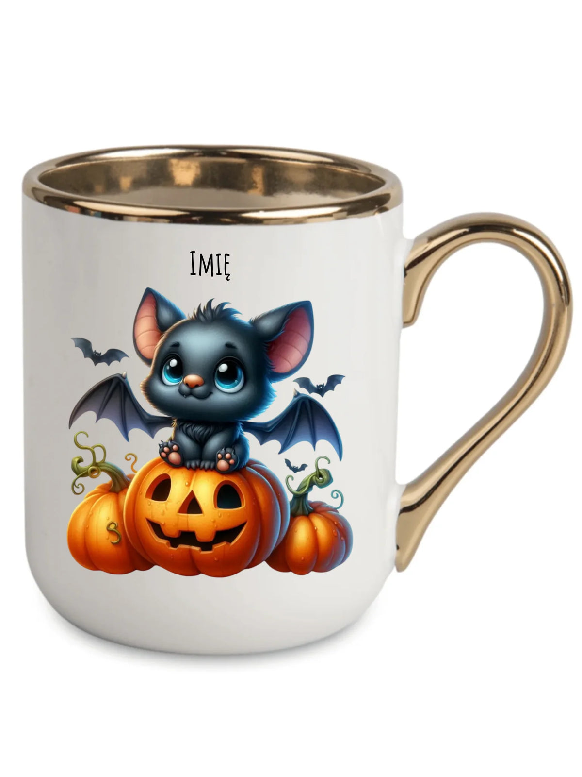Kubek elegant na halloween - Słodki nietoperz z dynią - personalizowany HL09