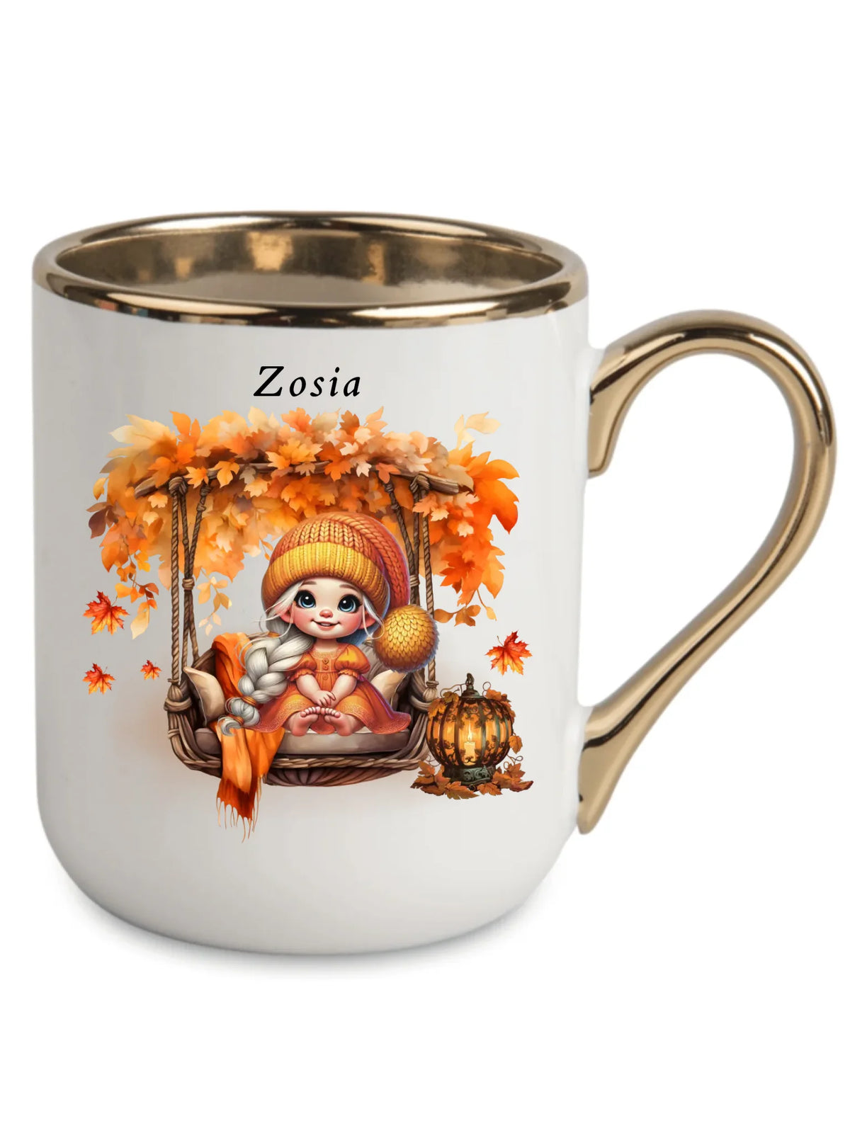 Kubek elegant jesieniara - Dziewczynka z liśćmi - personalizowany JS17