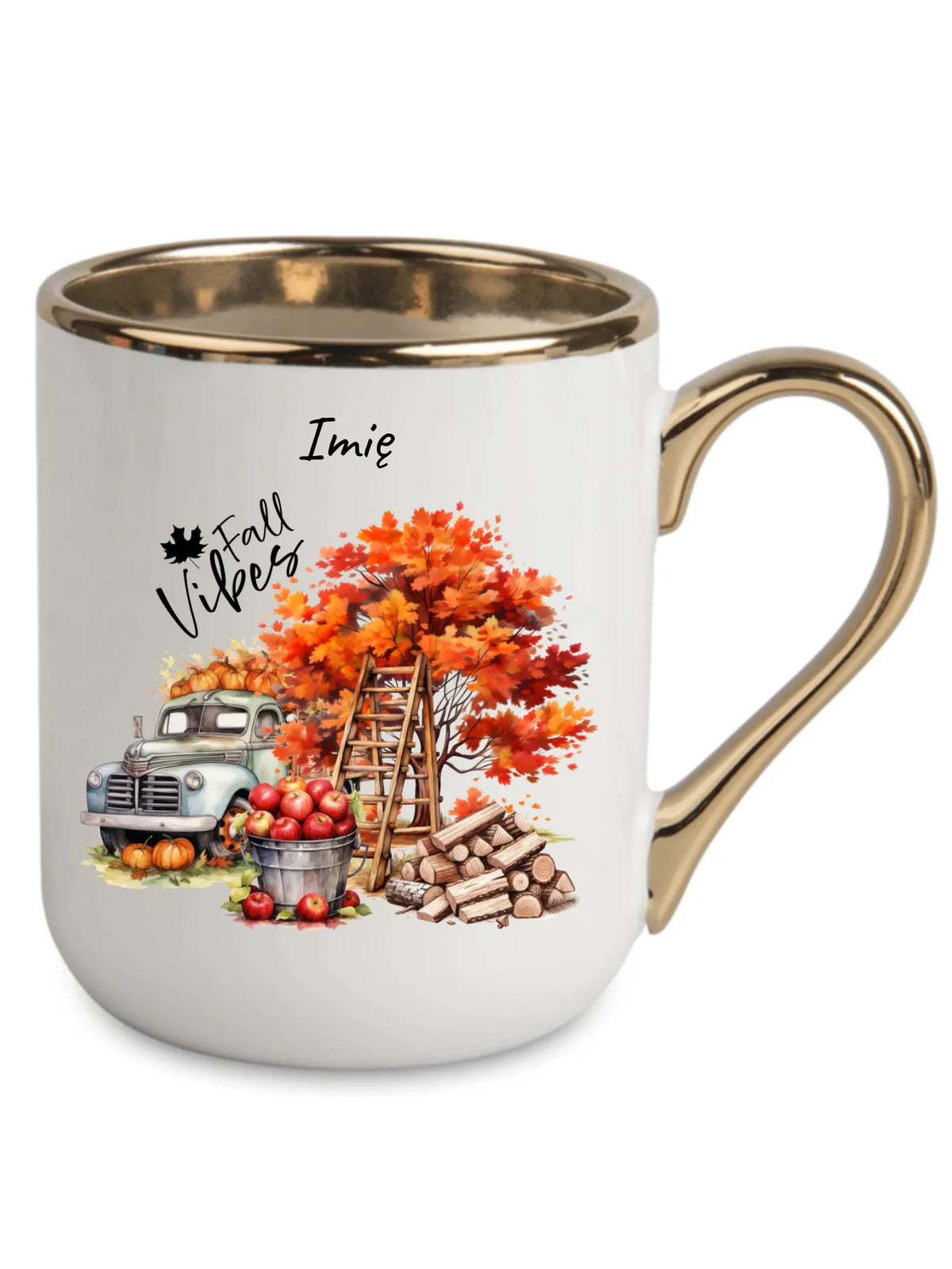 Kubek elegant jesienny – Vintage auto dynie i jabłka – personalizowany JS07
