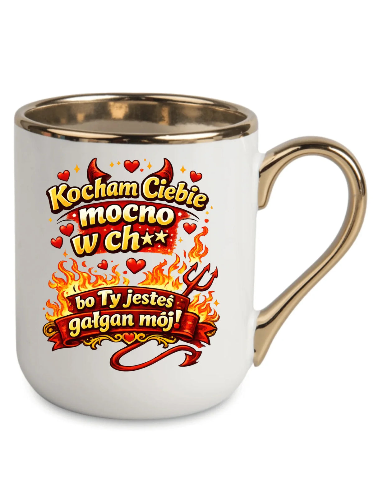 Kubek elegant dla par - Kocham Ciebie mocno w ch** bo Ty jesteś gałgan mój W82