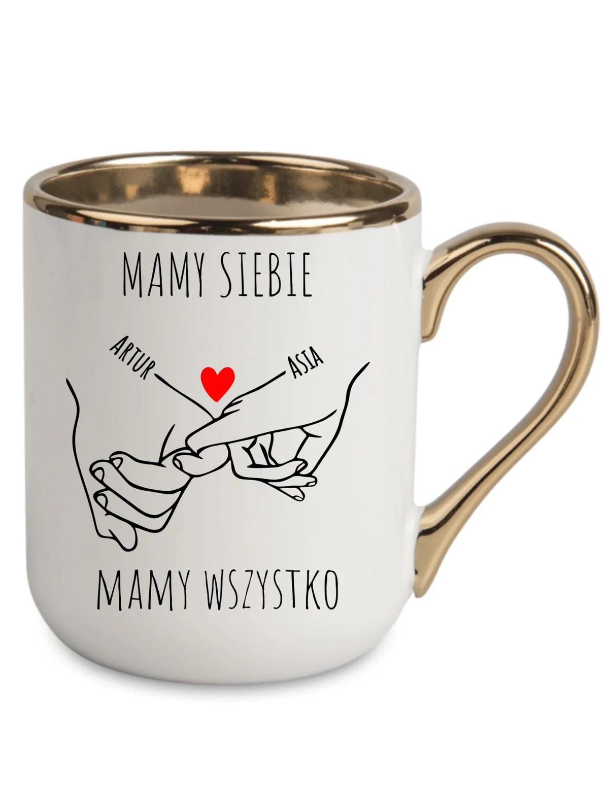 Kubek elegant dla par - Zaplecione ręce mamy siebie mamy wszystko - personalizowany W63