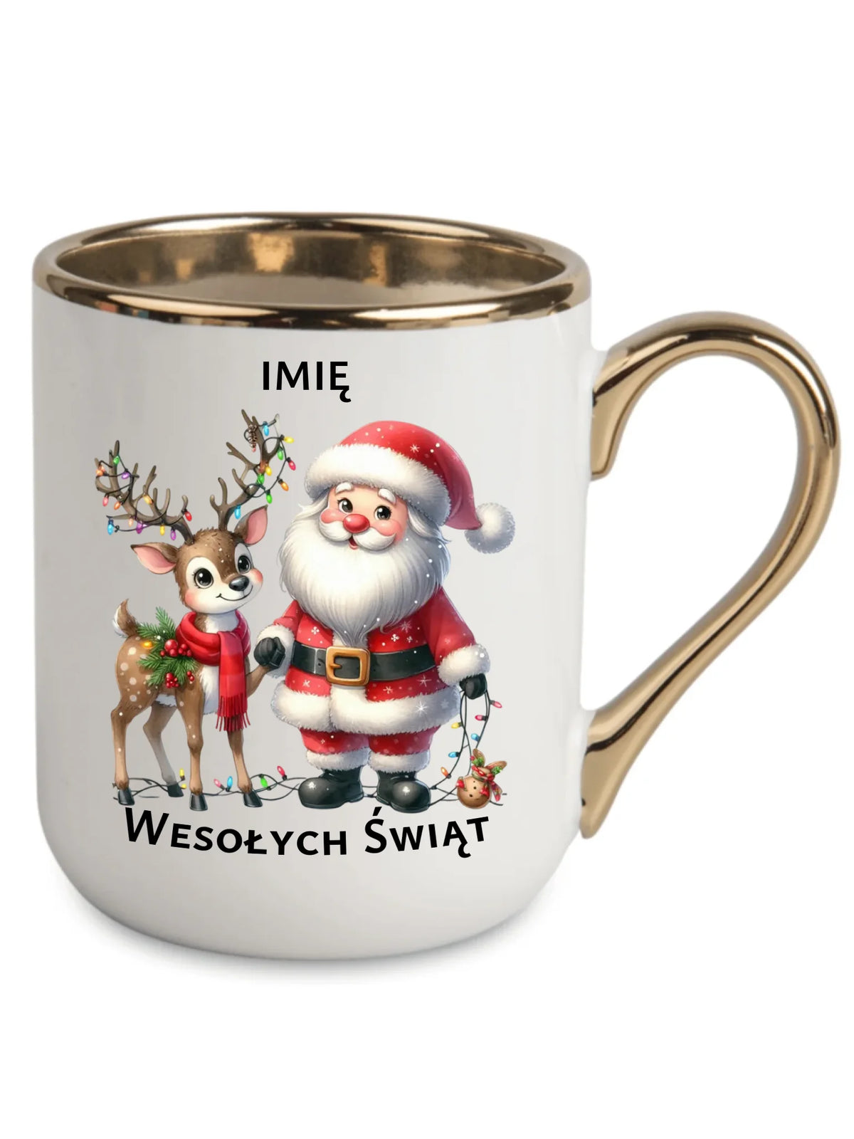 Kubek elegant świąteczny - Mikołaj z reniferem - personalizowany BN09