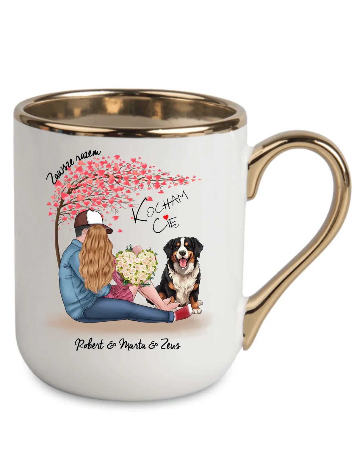 Kubek elegant dla par + Berneńczyk - Zawsze razem - personalizowany W04A