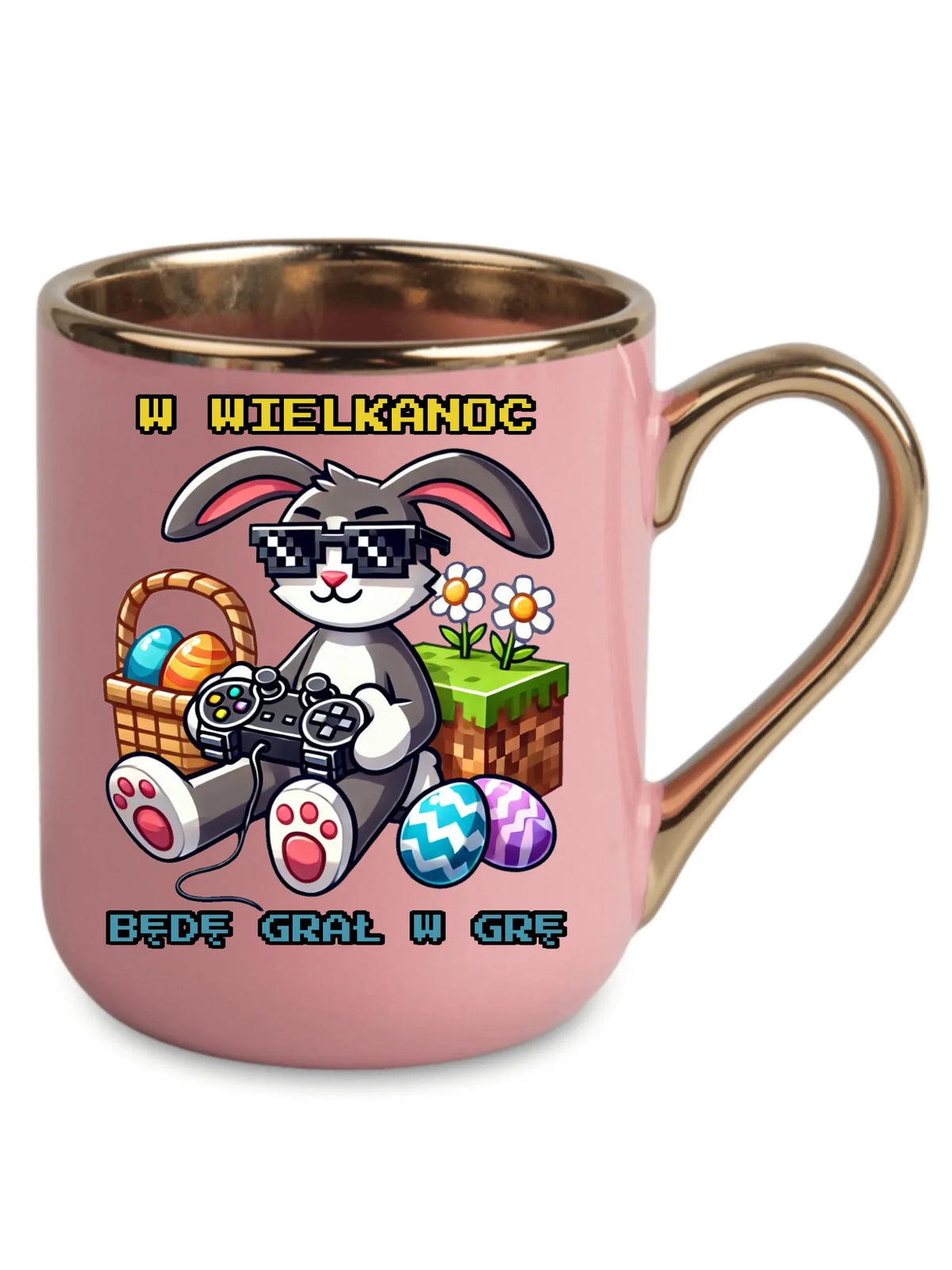Kubek elegant Wielkanocny - Zajączek w stylu Minecraft Gamer WN22