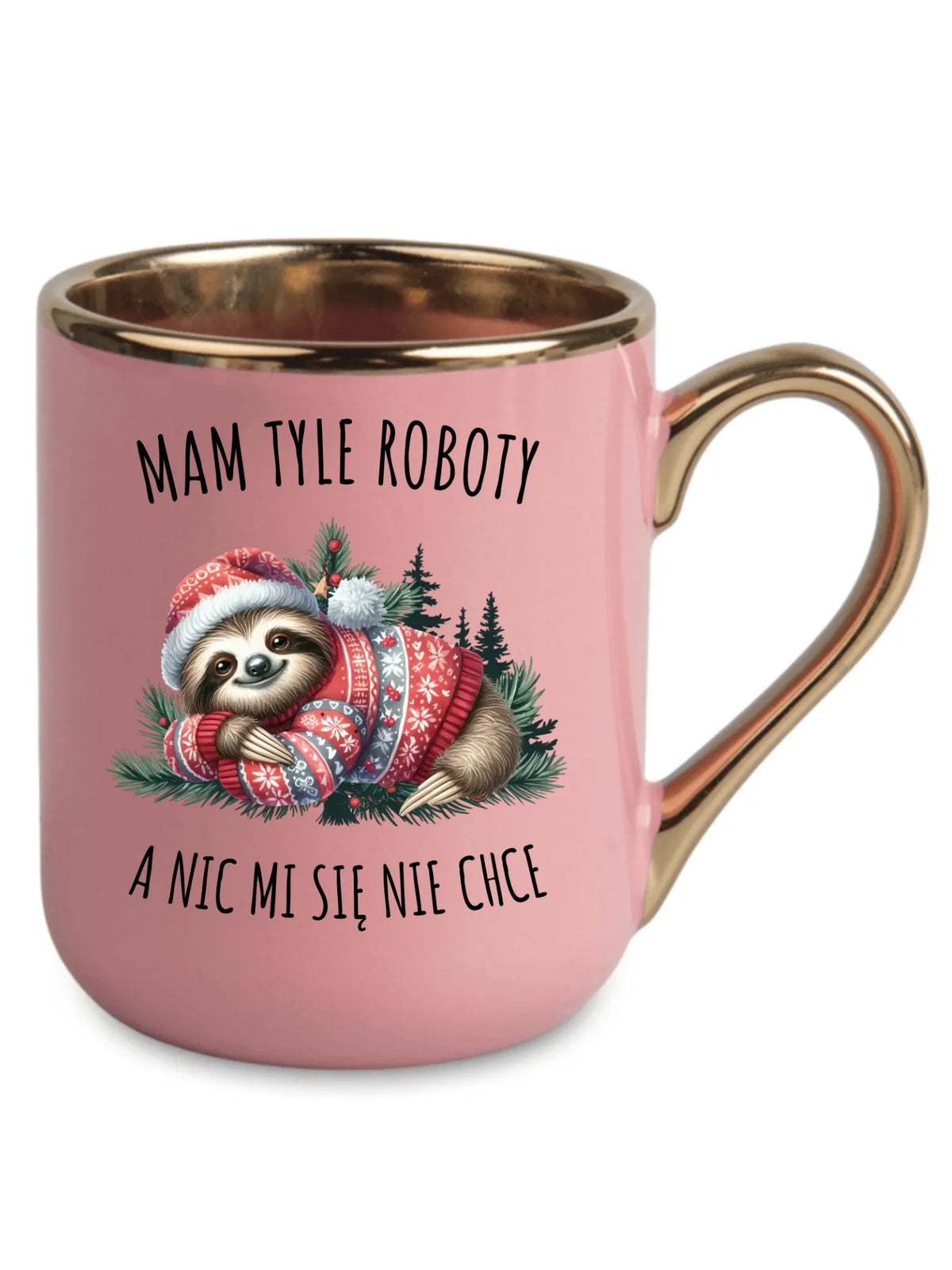 Kubek elegant świąteczny - Leniwiec Mam tyle roboty, a nic mi się nie chce BN18