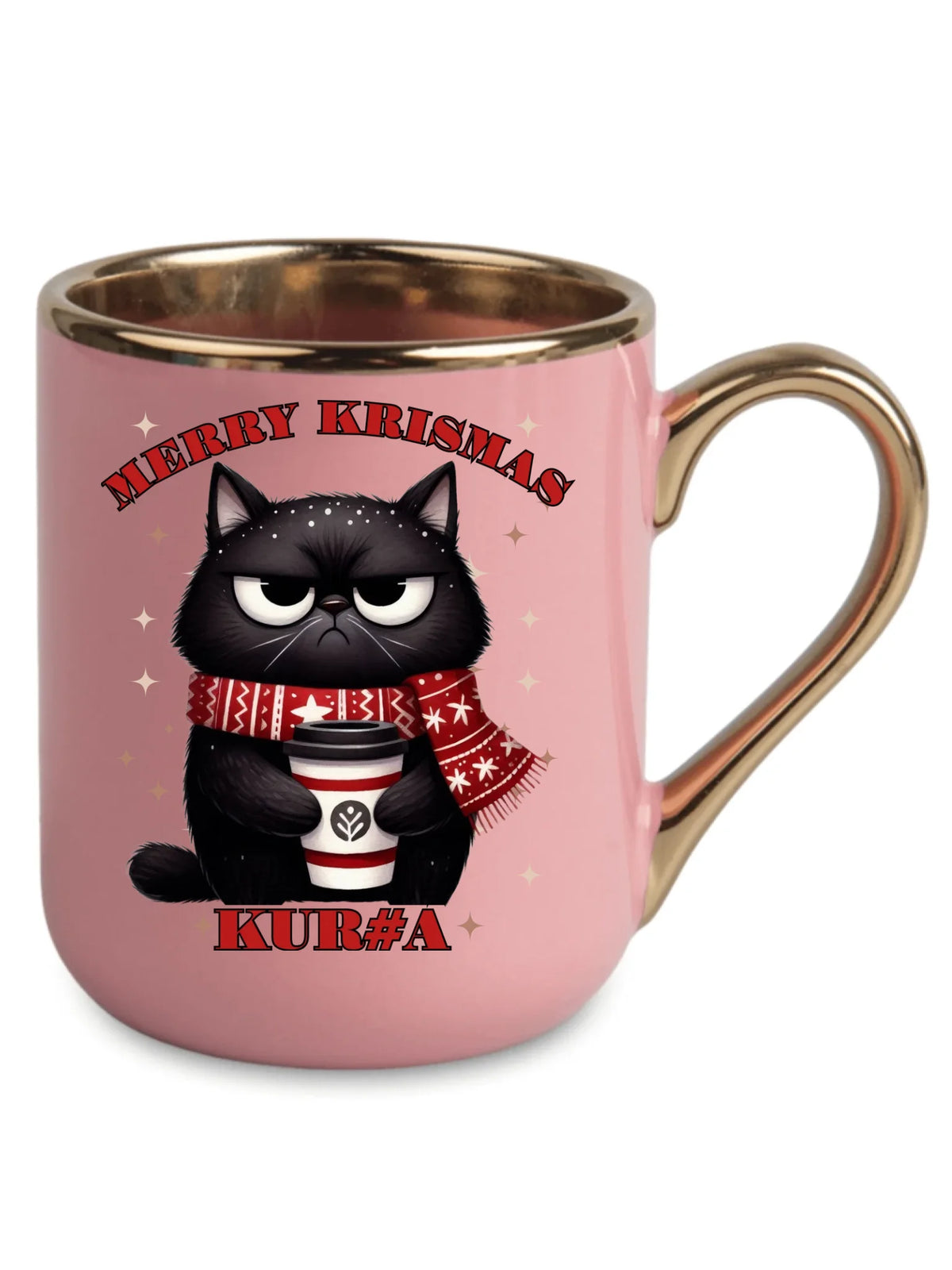 Kubek elegant świąteczny - Zburczany kot Merry Krismas kur#a - bez cenzury BN34