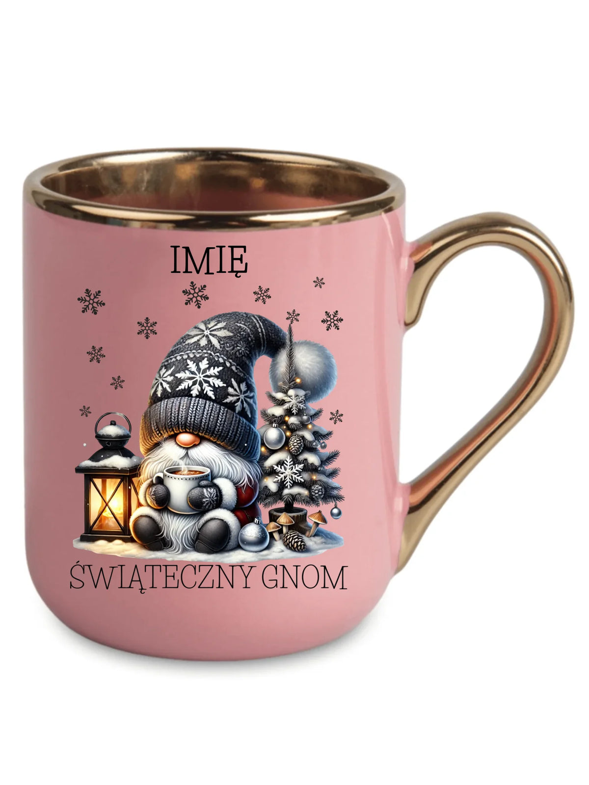 Kubek elegant świąteczny - Gnom z czekoladą - personalizowany BN41