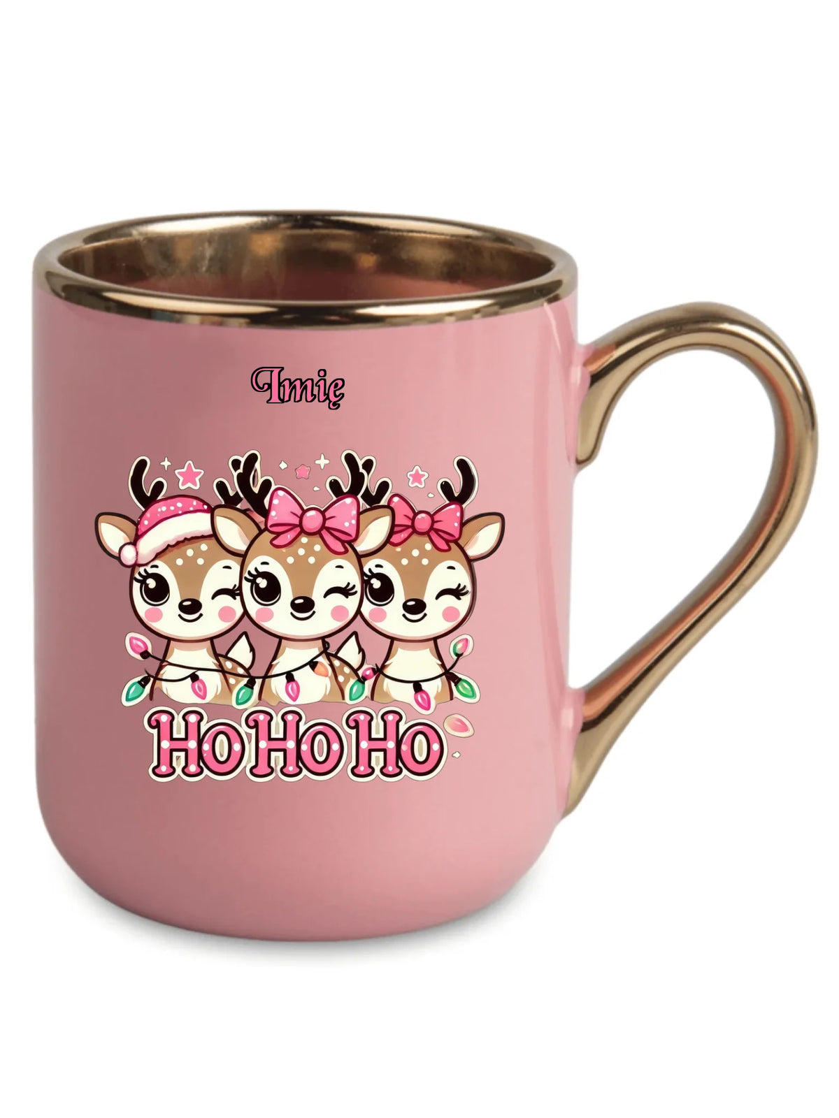 Kubek elegant świąteczny - Ho ho ho Słodkie reniferki - personalizowany BN49