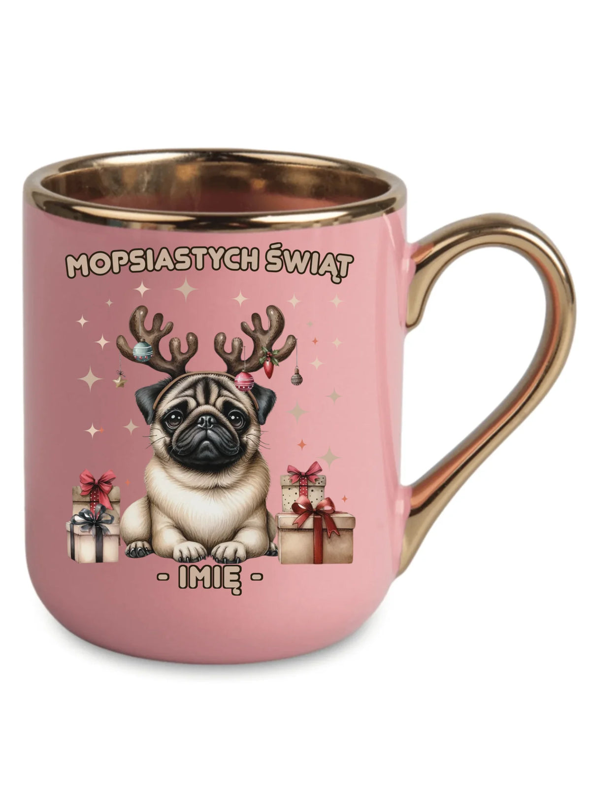 Kubek elegant świąteczny - Mops Mopsiastych świąt - personalizowany BN91