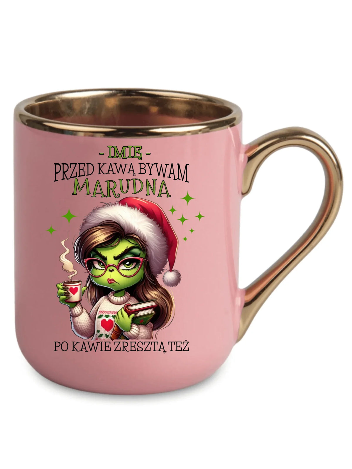 Kubek elegant świąteczny - Grinch - Przed kawą bywam marudna - personalizowany BN116