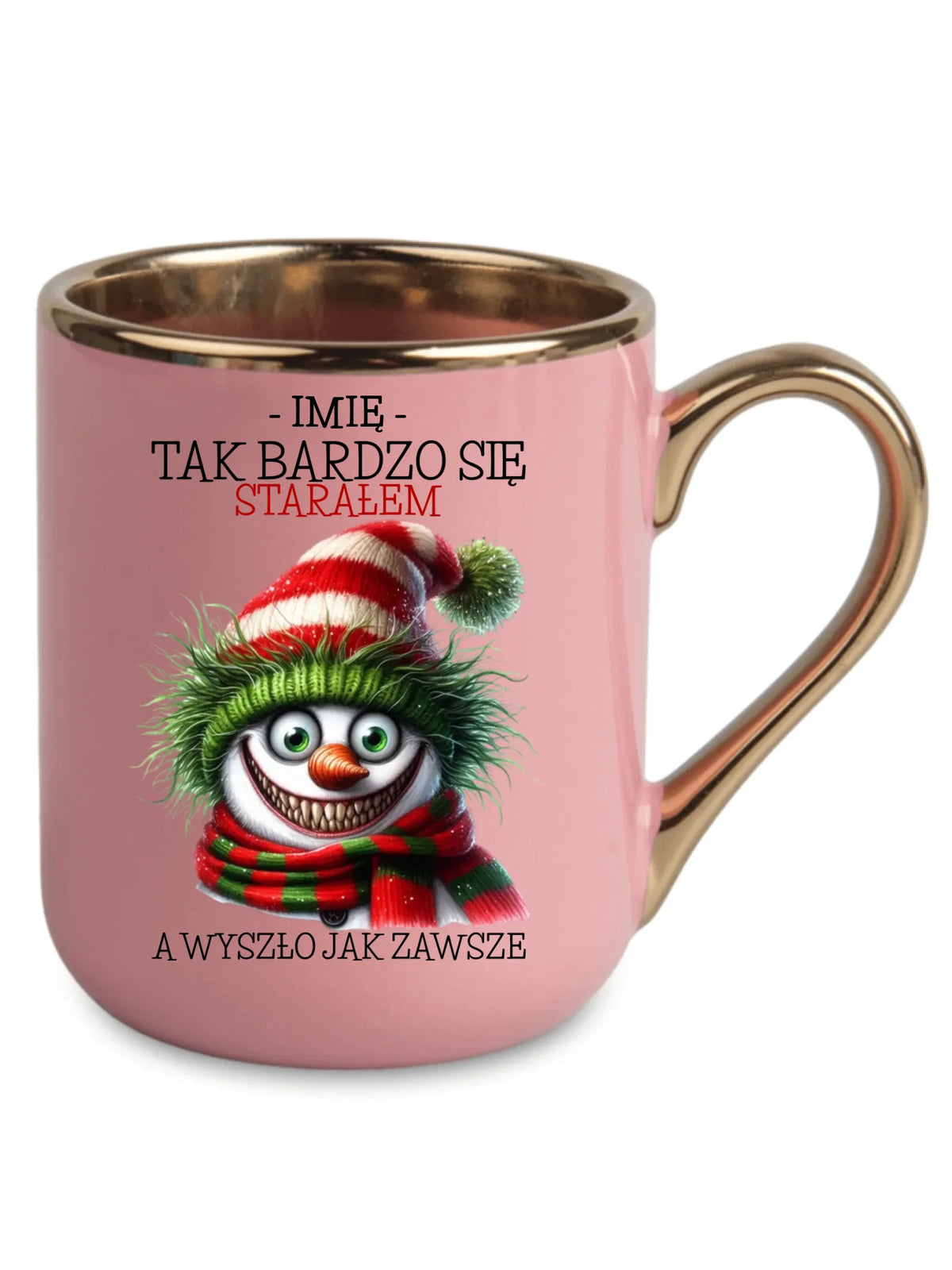 Kubek elegant świąteczny z bałwanem - Tak bardzo się starałem - personalizowany BN120