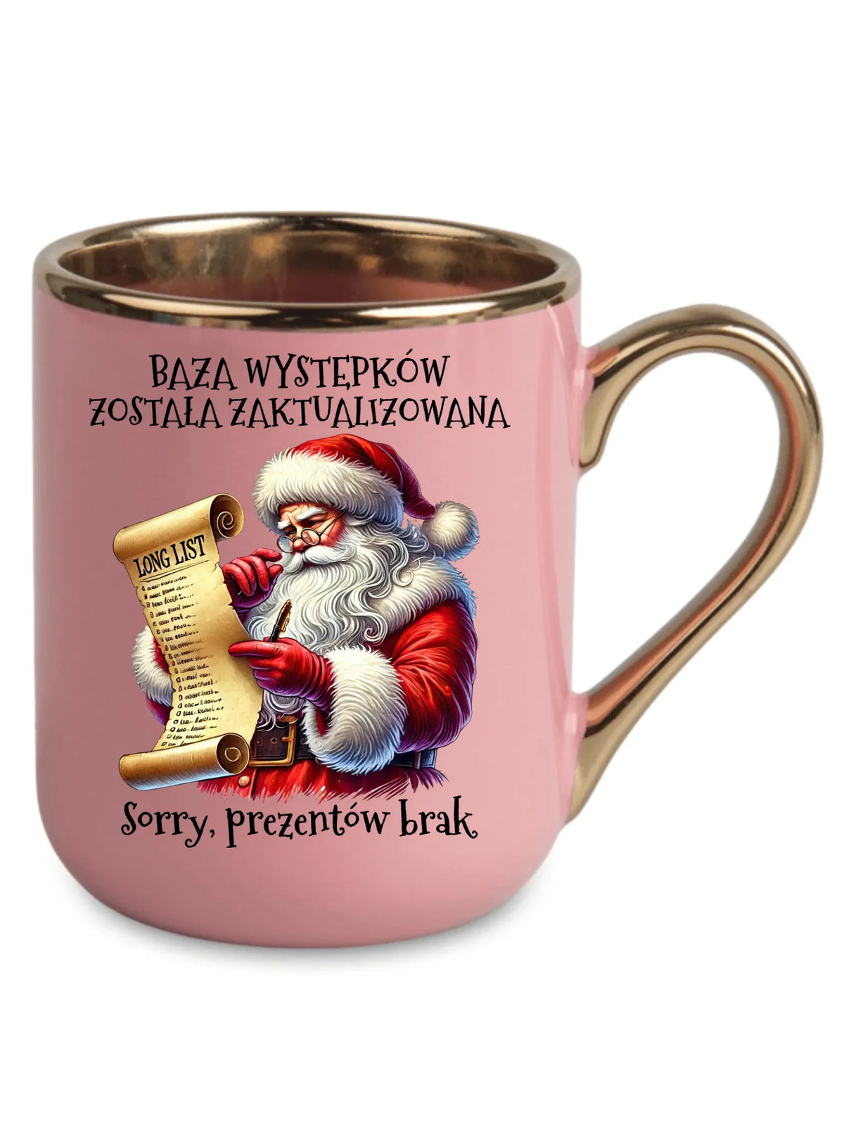 Kubek elegant świąteczny z Mikołajem - Prezentów brak BN07