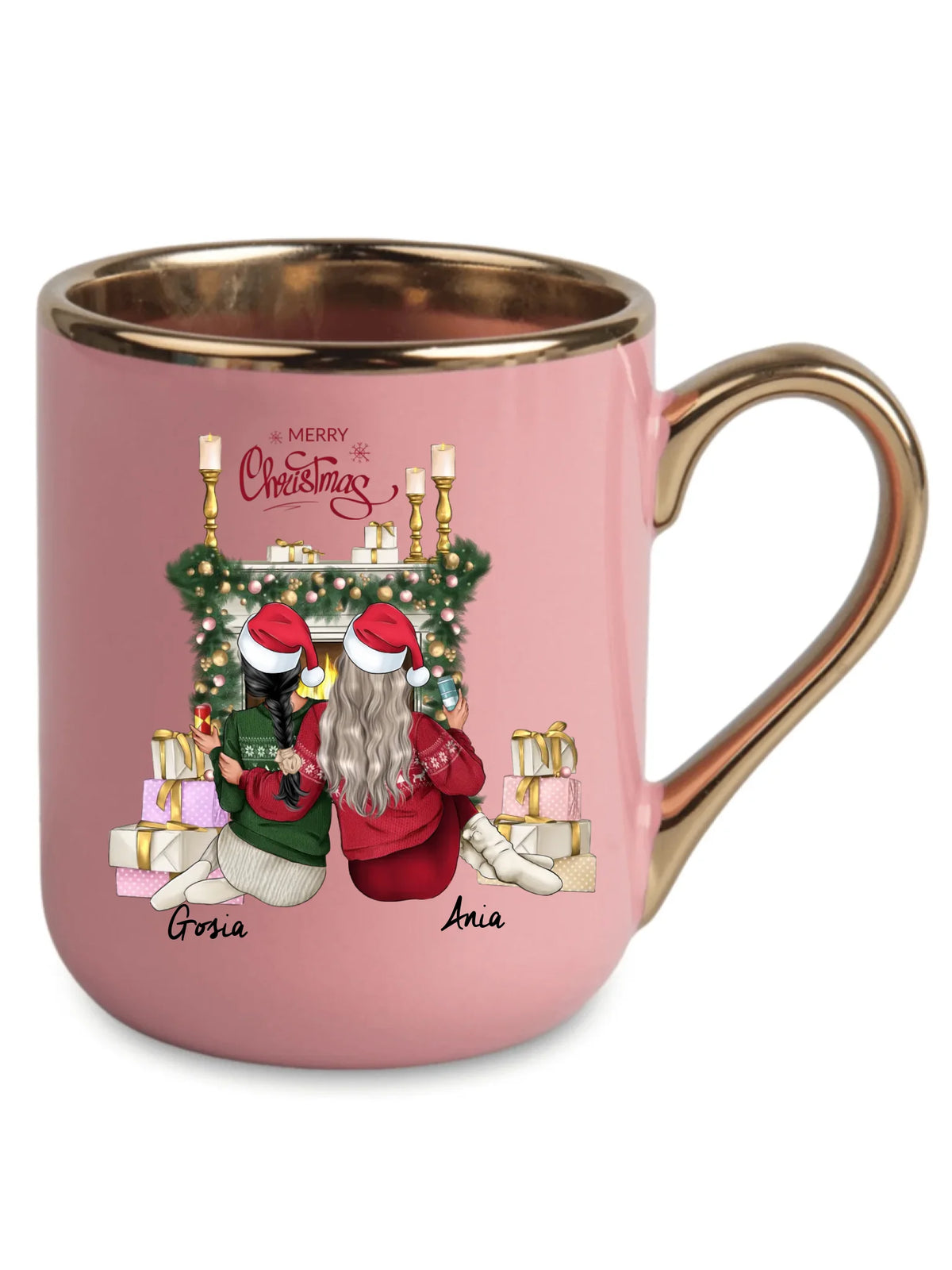Kubek elegant świąteczny - prezent dla przyjaciółki - personalizowane postacie 2-4 osoby PR04