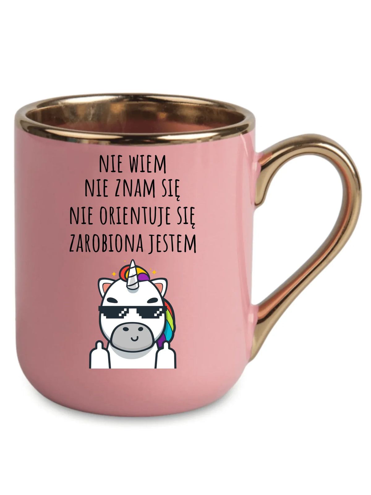 Śmieszny kubek elegant z napisem - Nie wiem, nie znam się, zarobiona jestem DZ05