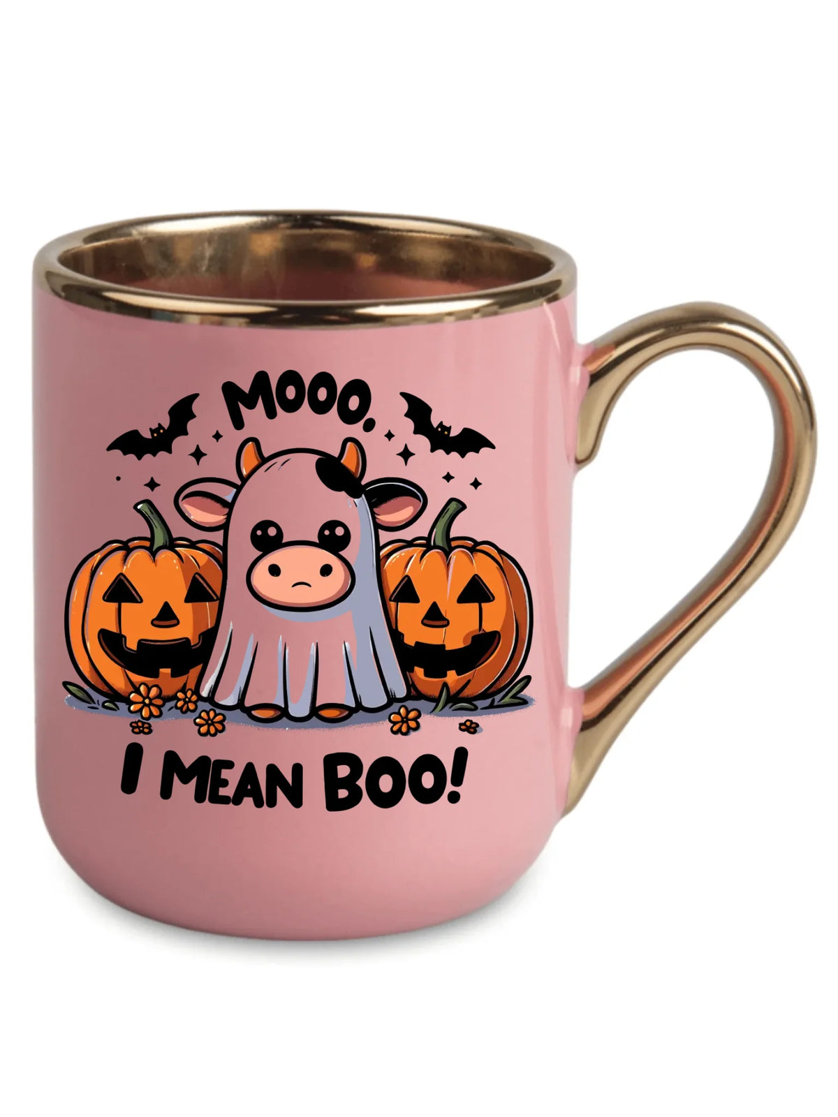 Kubek elegant na Halloween - Mooo I mean Boo! - z dynią i duchem HL14
