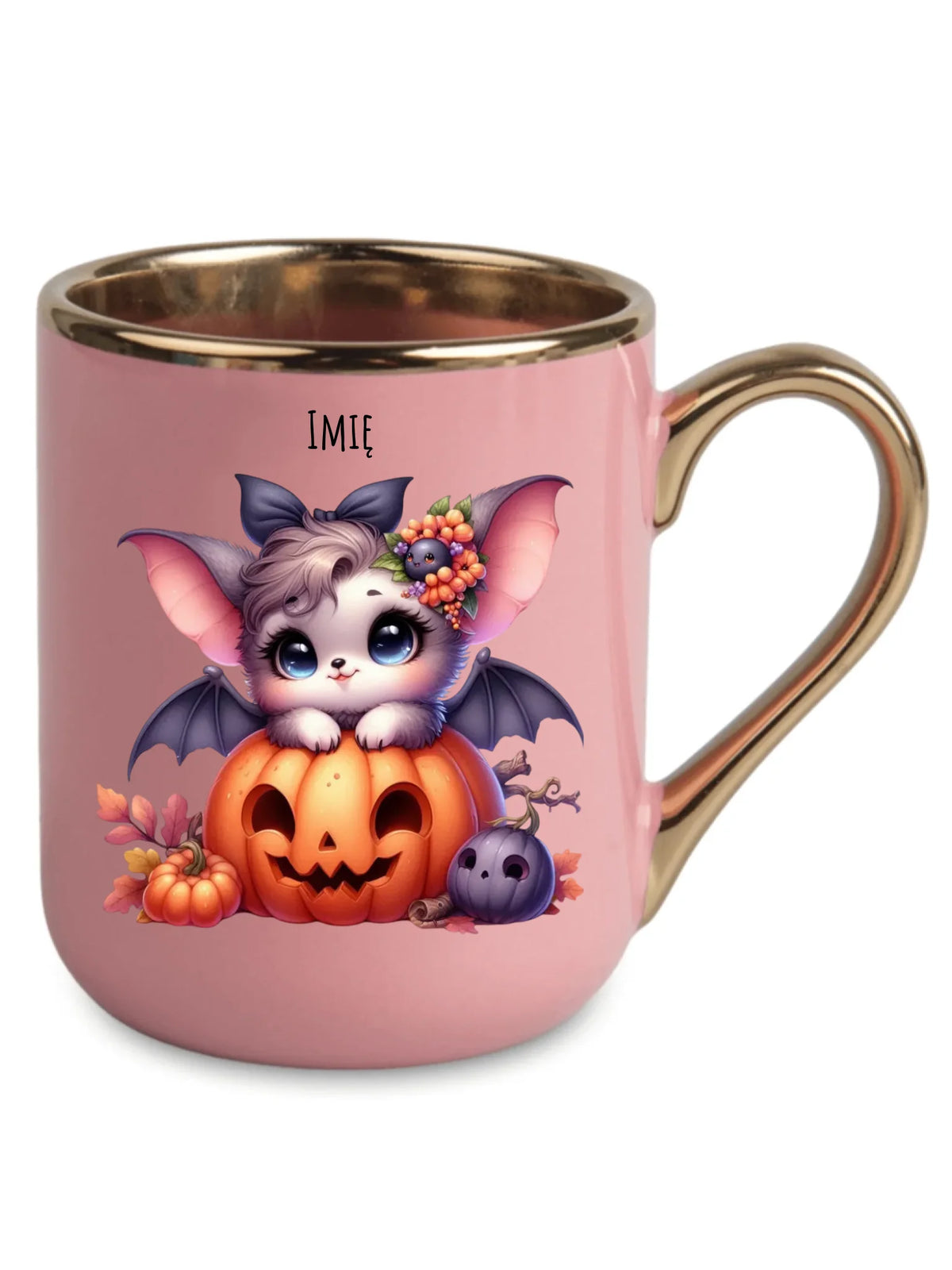 Kubek elegant halloweenowy - Uroczy nietoperz z dynią - personalizowany HL08