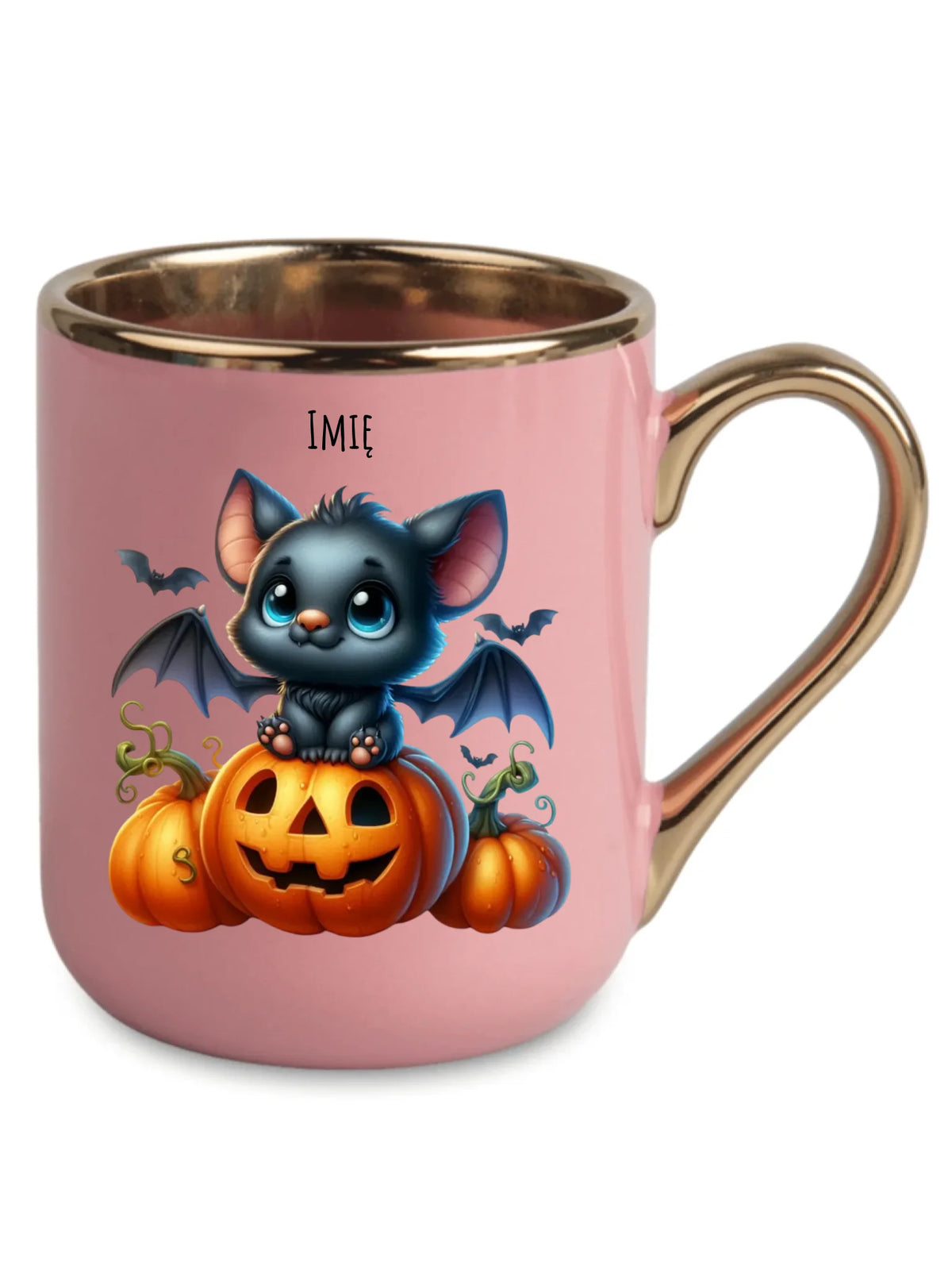 Kubek elegant na halloween - Słodki nietoperz z dynią - personalizowany HL09