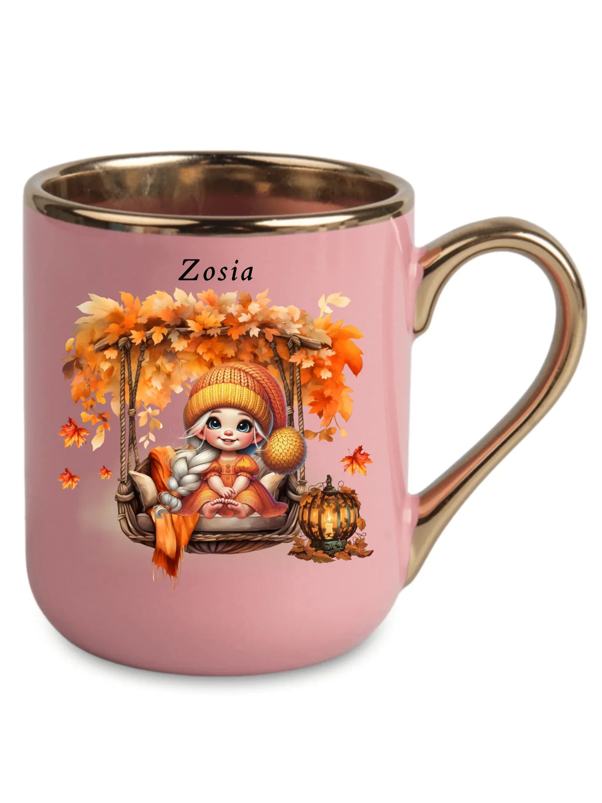 Kubek elegant jesieniara - Dziewczynka z liśćmi - personalizowany JS17