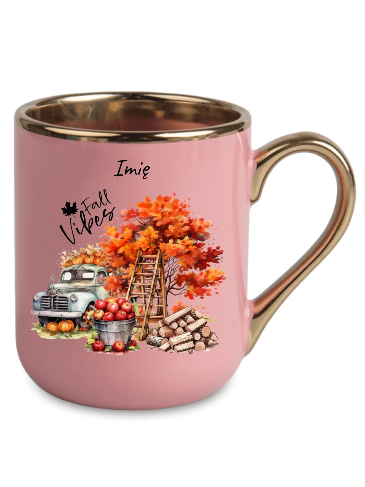 Kubek elegant jesienny – Vintage auto dynie i jabłka – personalizowany JS07