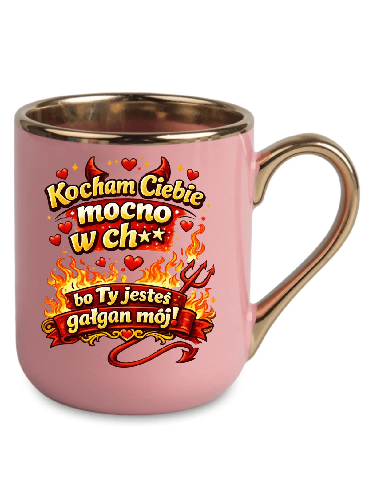 Kubek elegant dla par - Kocham Ciebie mocno w ch** bo Ty jesteś gałgan mój W82