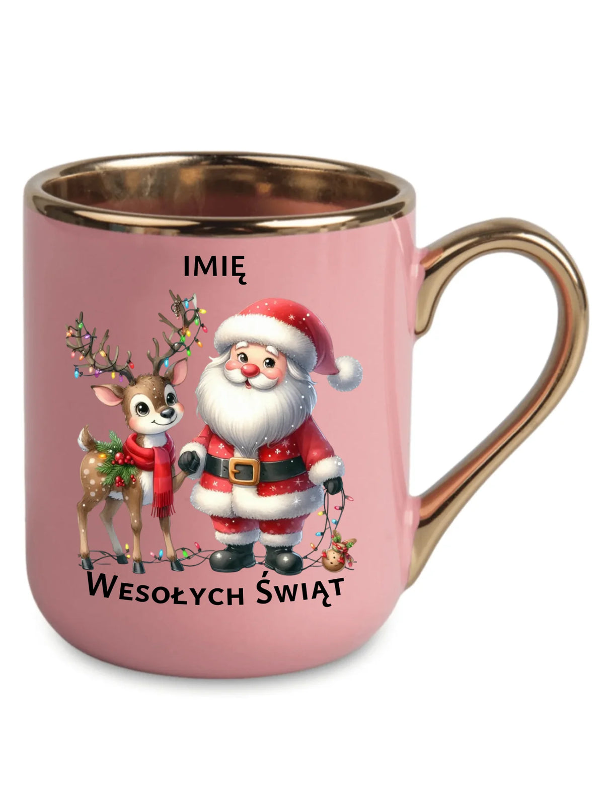 Kubek elegant świąteczny - Mikołaj z reniferem - personalizowany BN09