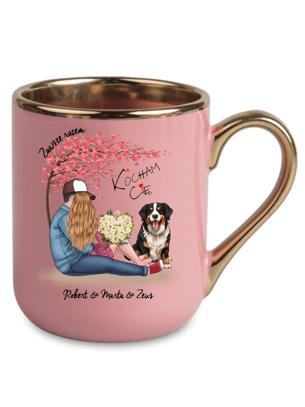 Kubek elegant dla par + Berneńczyk - Zawsze razem - personalizowany W04A