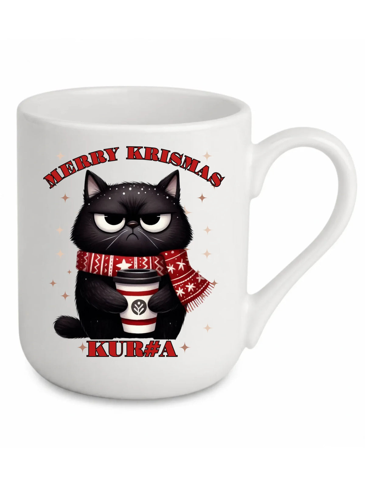 Kubek elegant świąteczny - Zburczany kot Merry Krismas kur#a - bez cenzury BN34