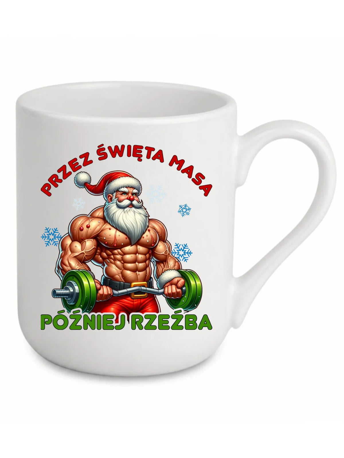 Kubek elegant świąteczny - Mikołaj na siłowni - Przez święta masa, później rzeźba BN139