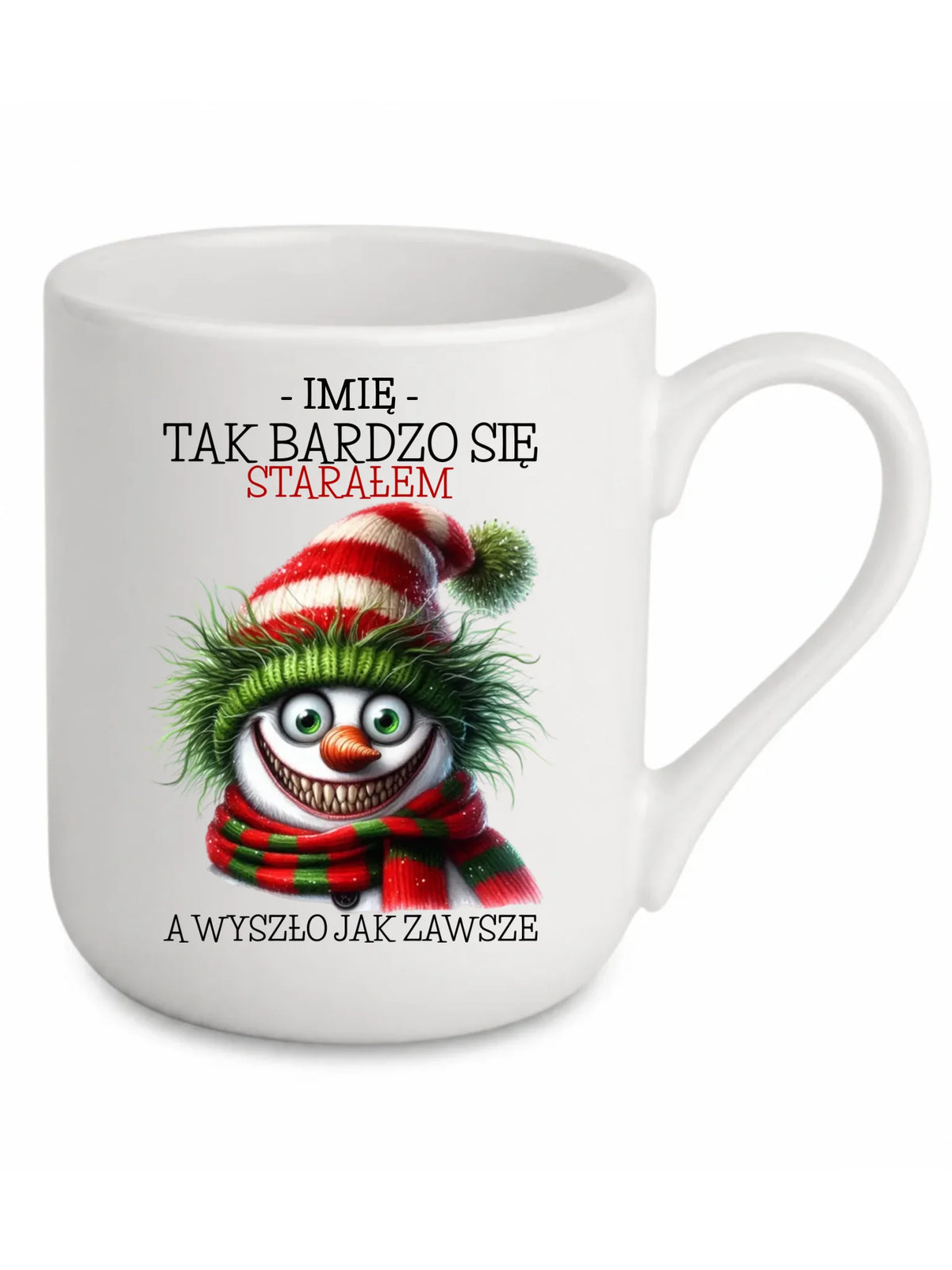 Kubek elegant świąteczny z bałwanem - Tak bardzo się starałem - personalizowany BN120