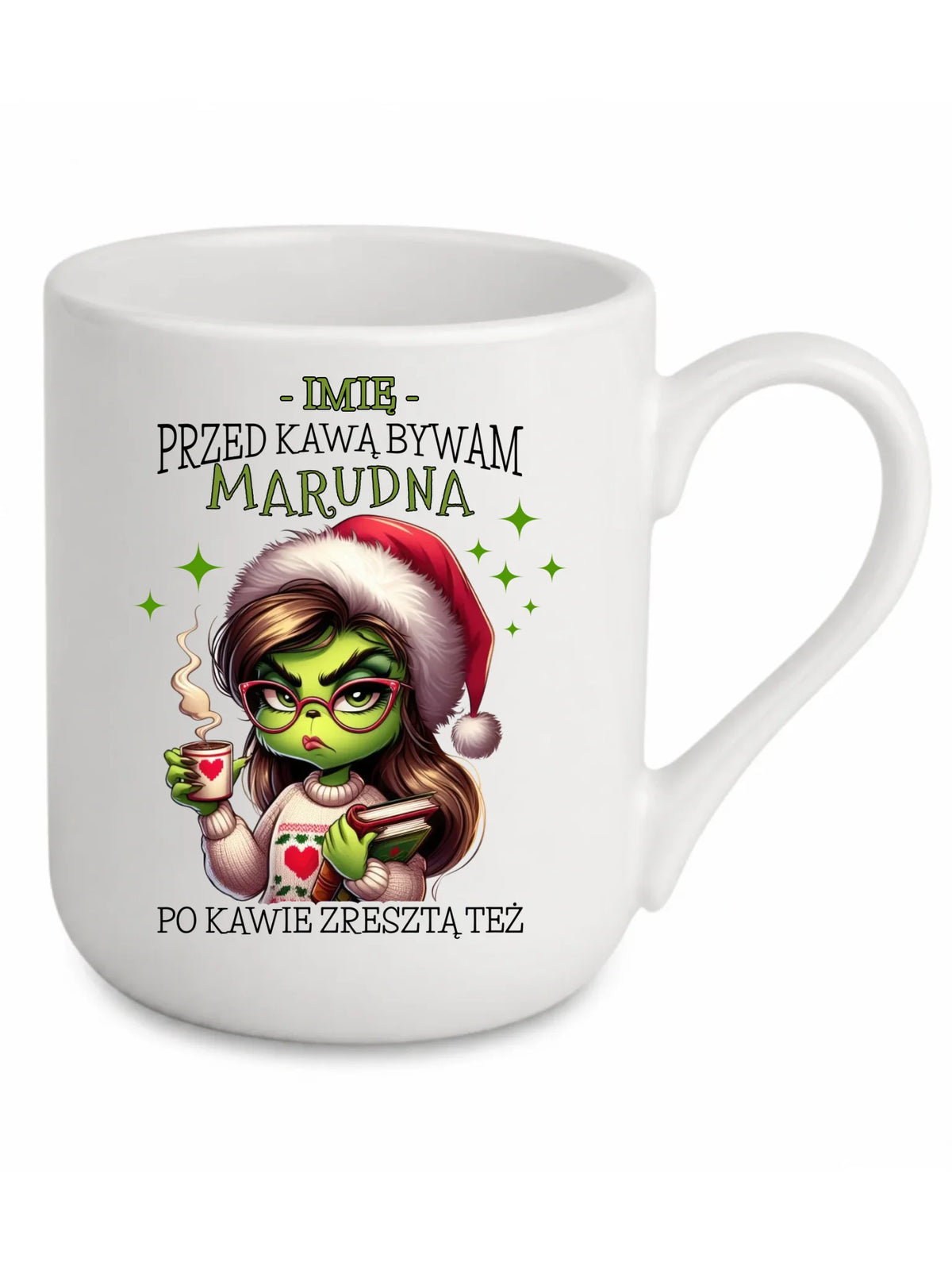 Kubek elegant świąteczny - Grinch - Przed kawą bywam marudna - personalizowany BN116