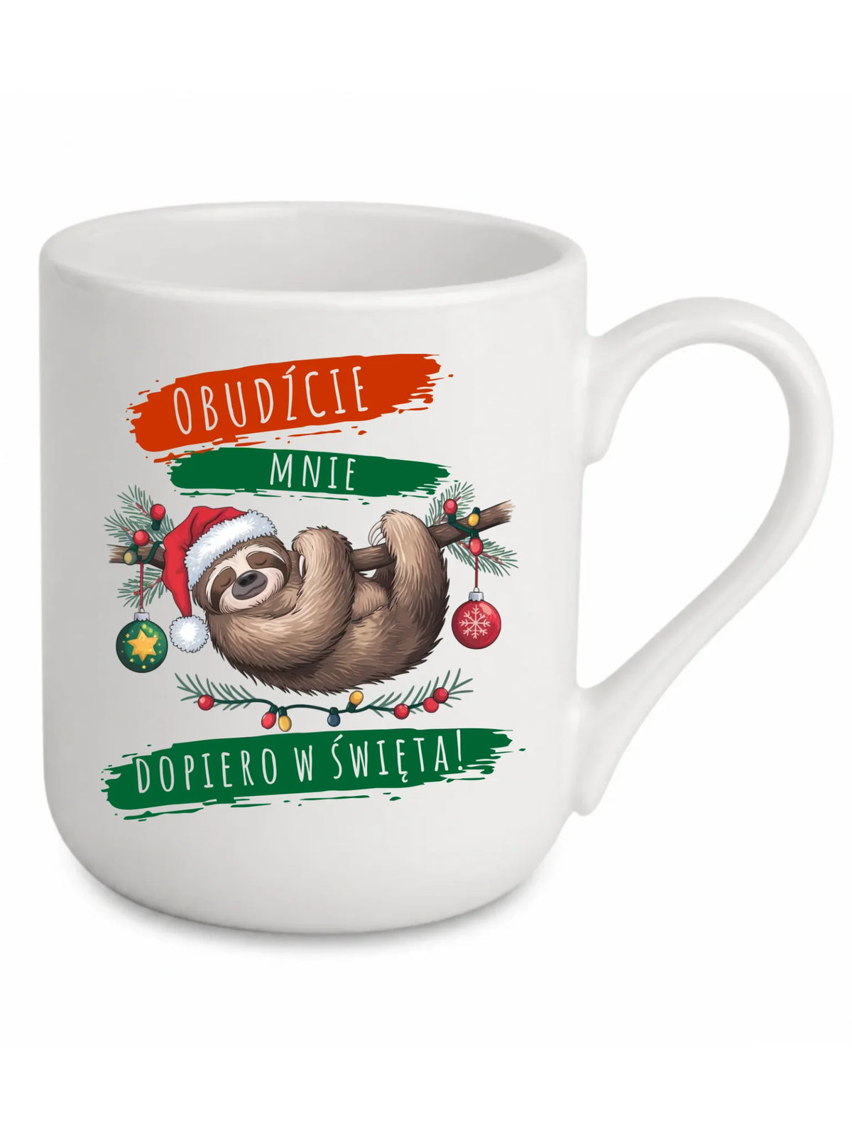 Kubek elegant świąteczny - Leniwiec - Obudźcie mnie dopiero w święta BN02