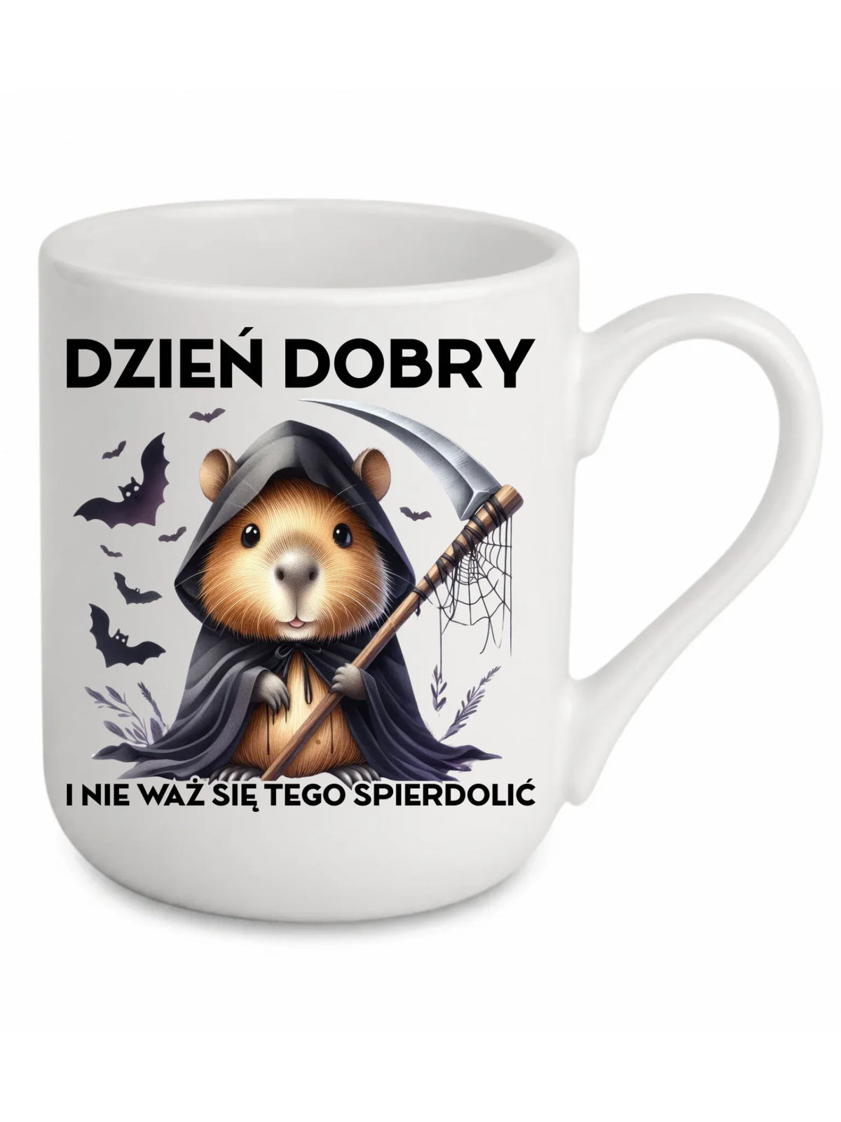Kubek elegant halloweenowy - Kapibara Żniwiarz - Dzień dobry - bez cenzury HL20