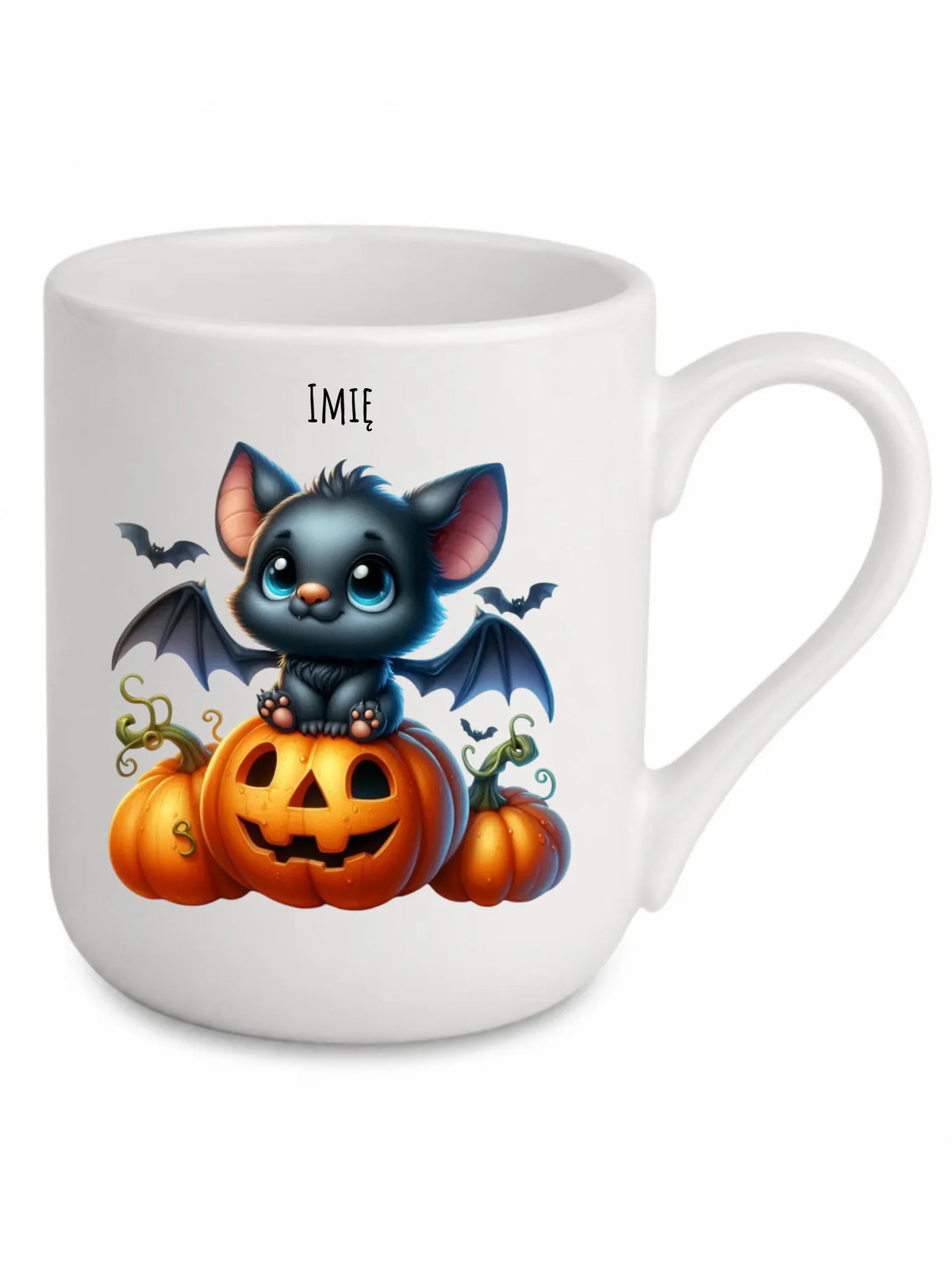 Kubek elegant na halloween - Słodki nietoperz z dynią - personalizowany HL09