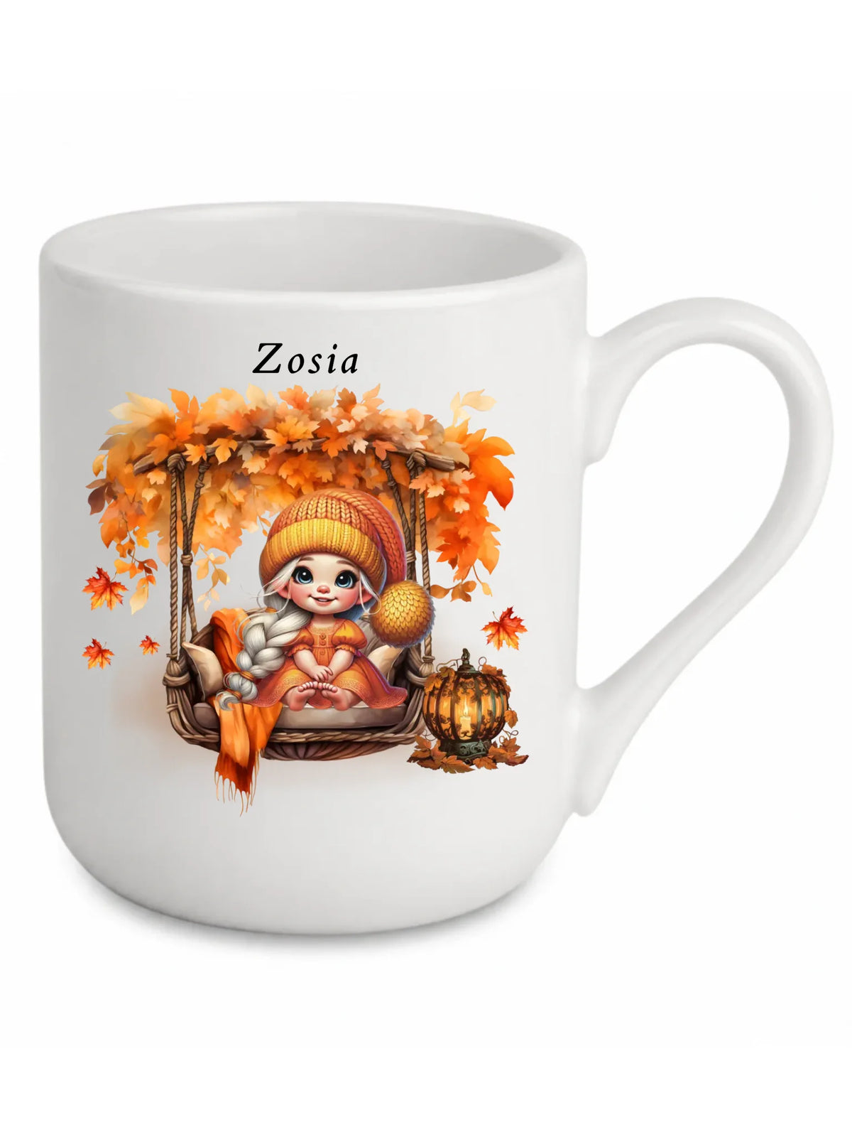 Kubek elegant jesieniara - Dziewczynka z liśćmi - personalizowany JS17