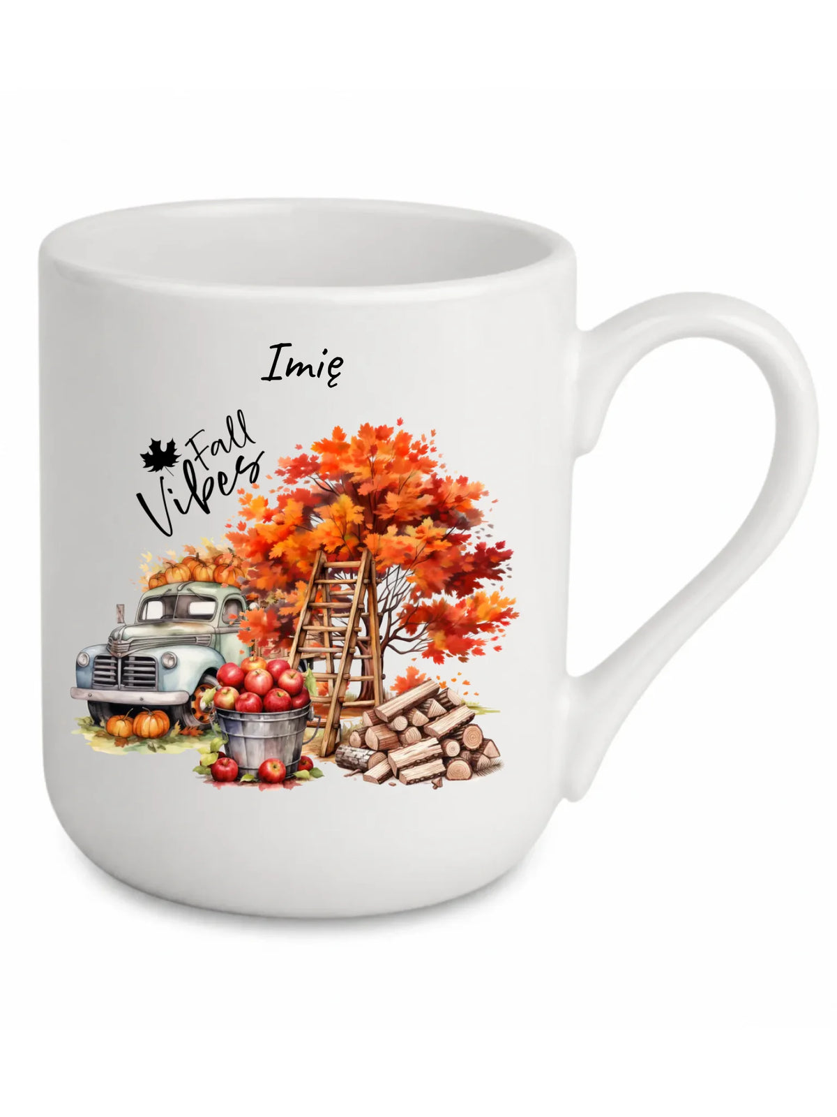 Kubek elegant jesienny – Vintage auto dynie i jabłka – personalizowany JS07