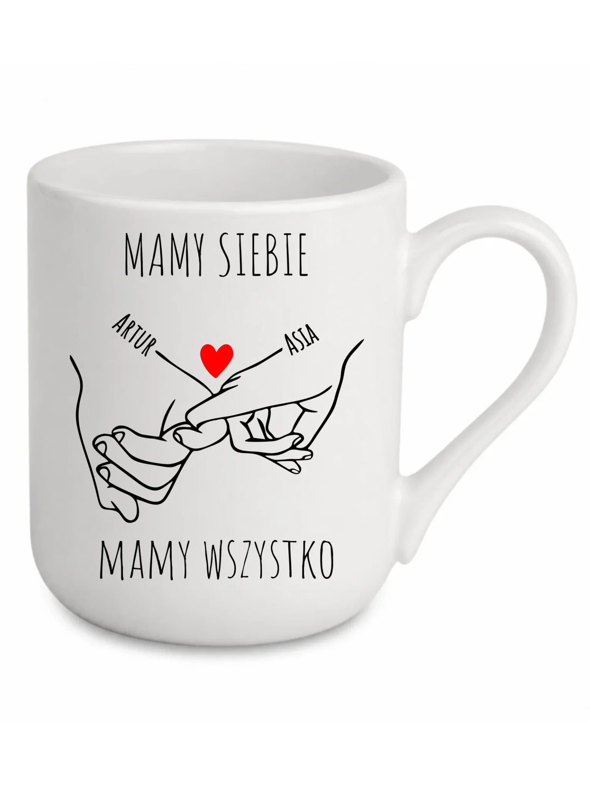 Kubek elegant dla par - Zaplecione ręce mamy siebie mamy wszystko - personalizowany W63