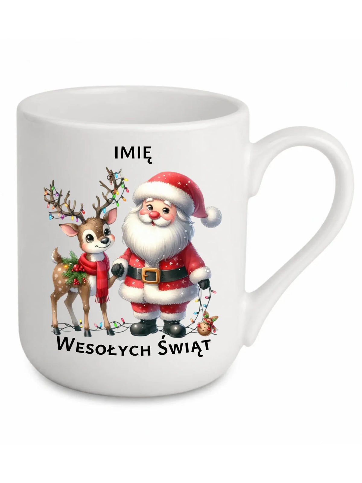 Kubek elegant świąteczny - Mikołaj z reniferem - personalizowany BN09