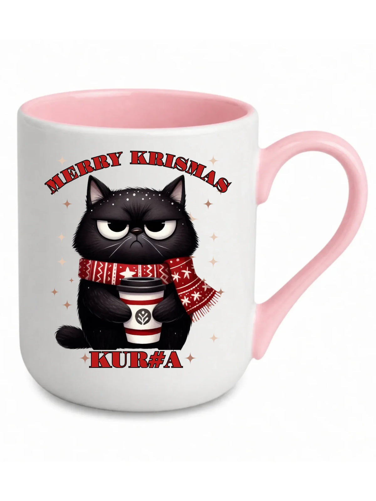 Kubek elegant świąteczny - Zburczany kot Merry Krismas kur#a - bez cenzury BN34