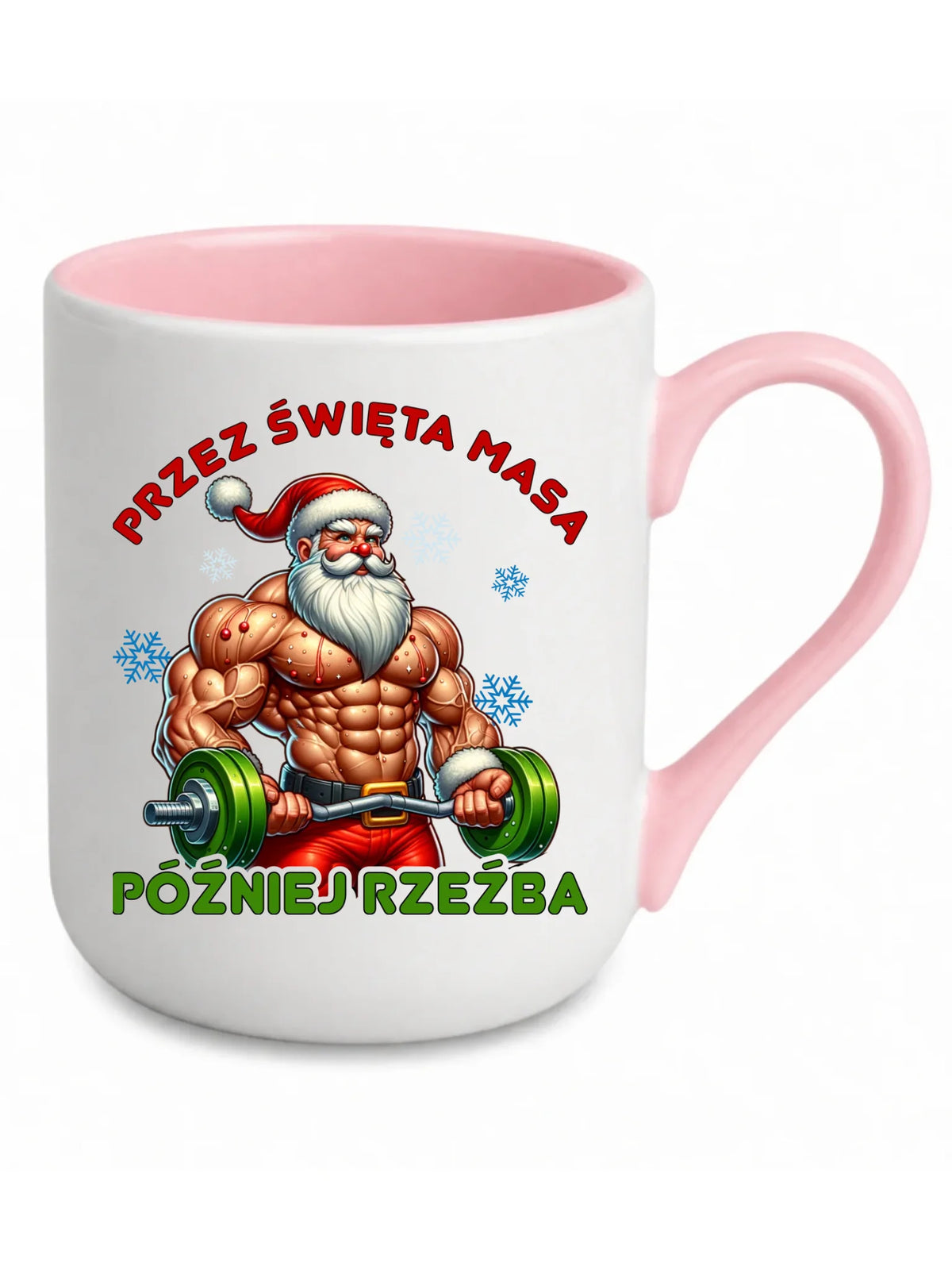 Kubek elegant świąteczny - Mikołaj na siłowni - Przez święta masa, później rzeźba BN139