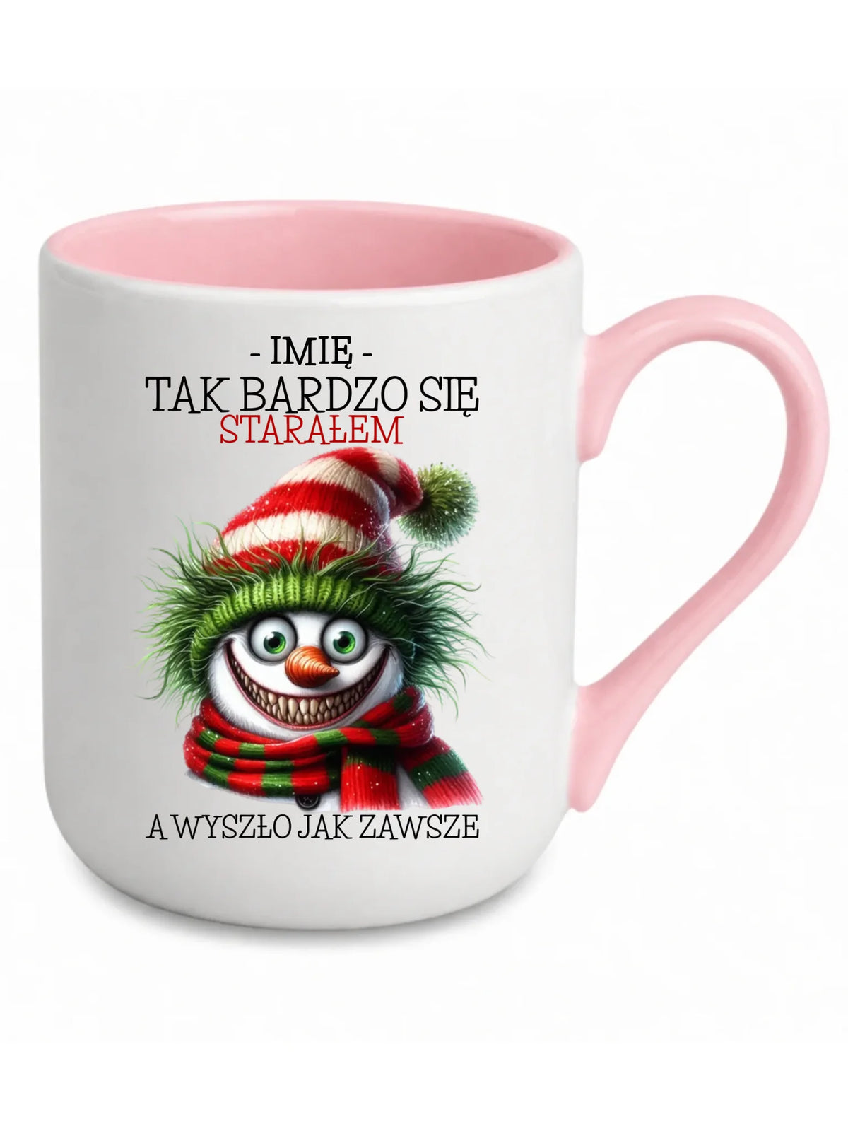 Kubek elegant świąteczny z bałwanem - Tak bardzo się starałem - personalizowany BN120