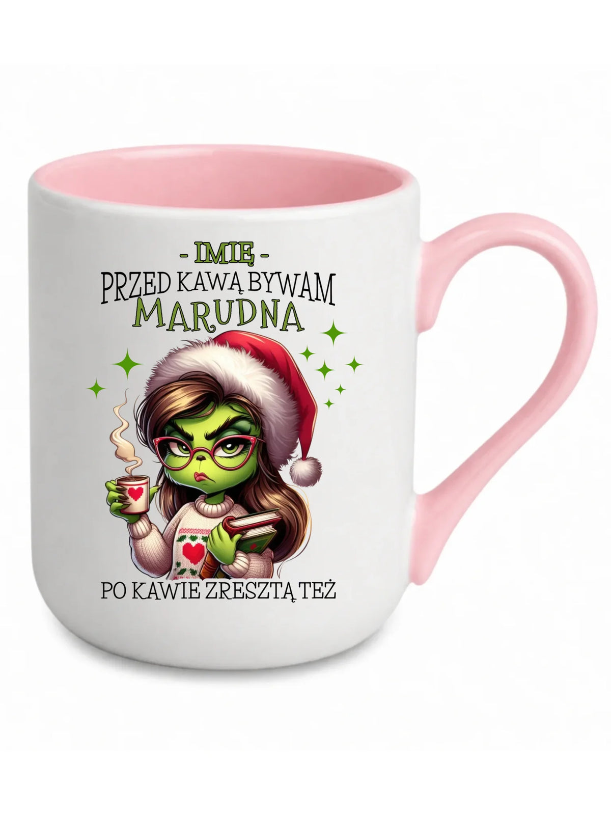 Kubek elegant świąteczny - Grinch - Przed kawą bywam marudna - personalizowany BN116